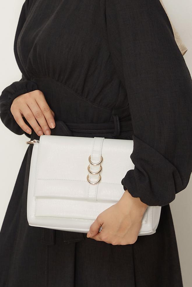 Tesettür giyim BEJ ALVİNA HALKA DETAYLI SUNİ DERİ ÇANTA 4032 - ALVİNA