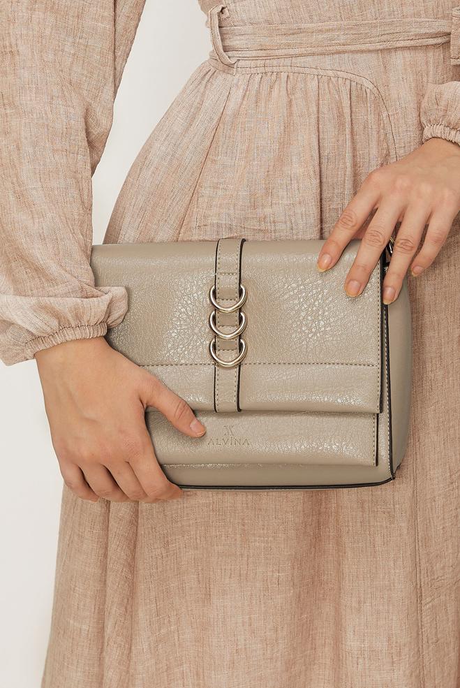 Tesettür giyim BEYAZ ALVİNA HALKA DETAYLI SUNİ DERİ ÇANTA 4032 - ALVİNA