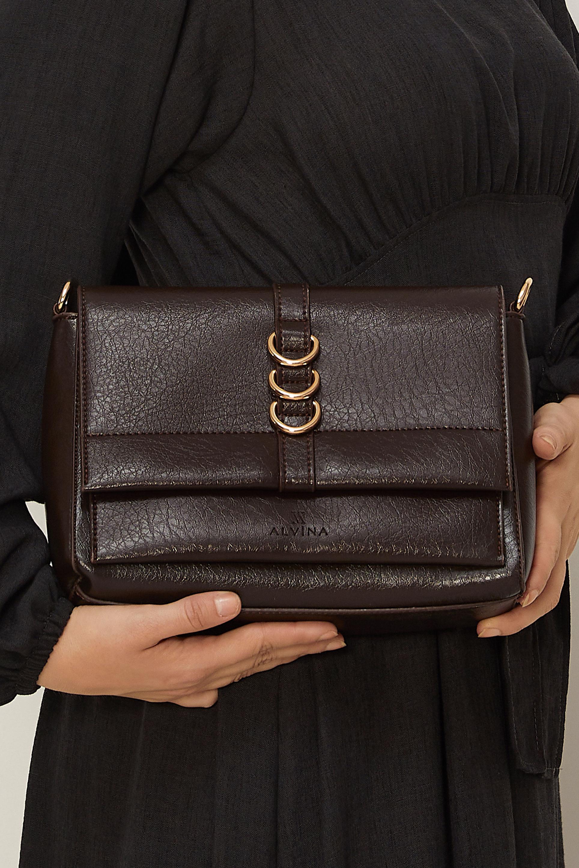 Tesettür giyim KAHVE ALVİNA HALKA DETAYLI SUNİ DERİ ÇANTA 4032