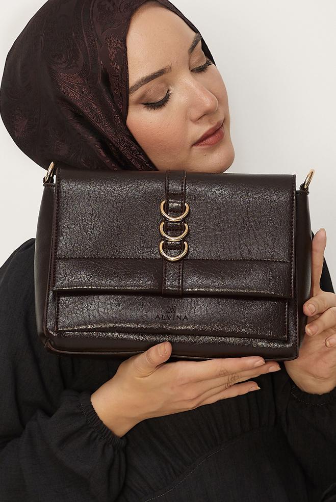 Tesettür giyim KAHVE ALVİNA HALKA DETAYLI SUNİ DERİ ÇANTA 4032 - ALVİNA