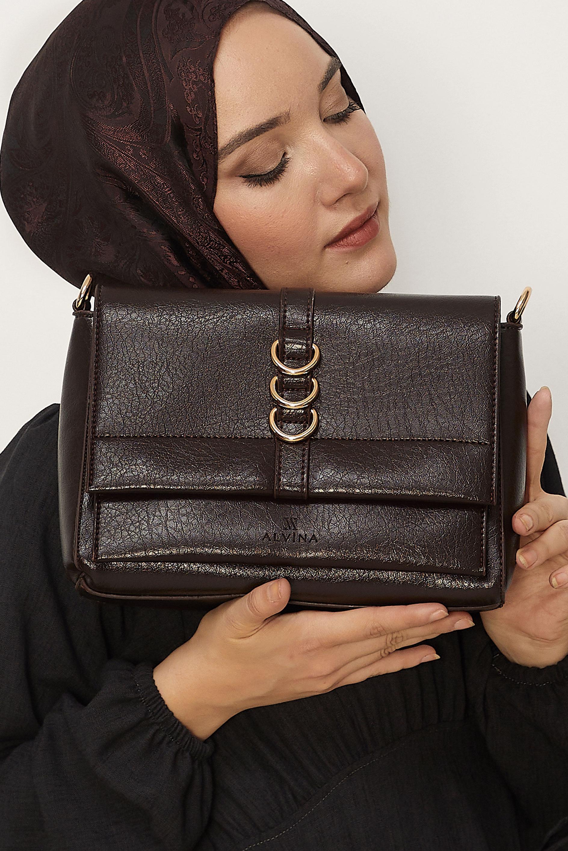 Tesettür giyim KAHVE ALVİNA HALKA DETAYLI SUNİ DERİ ÇANTA 4032