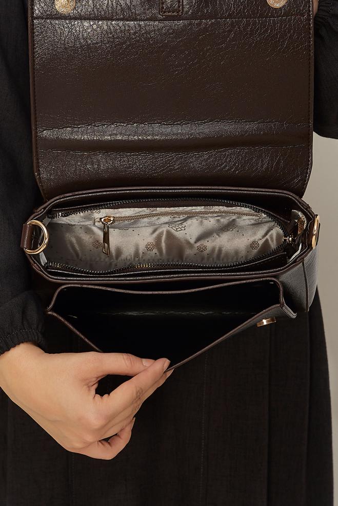 Tesettür giyim KAHVE ALVİNA HALKA DETAYLI SUNİ DERİ ÇANTA 4032 - ALVİNA