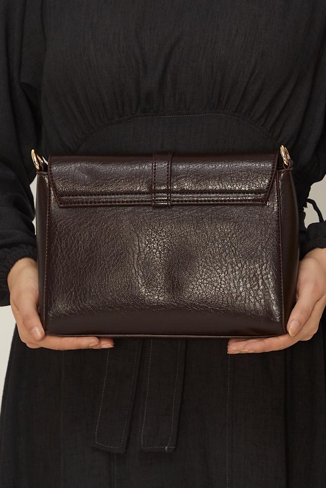 Tesettür giyim KAHVE ALVİNA HALKA DETAYLI SUNİ DERİ ÇANTA 4032 - ALVİNA