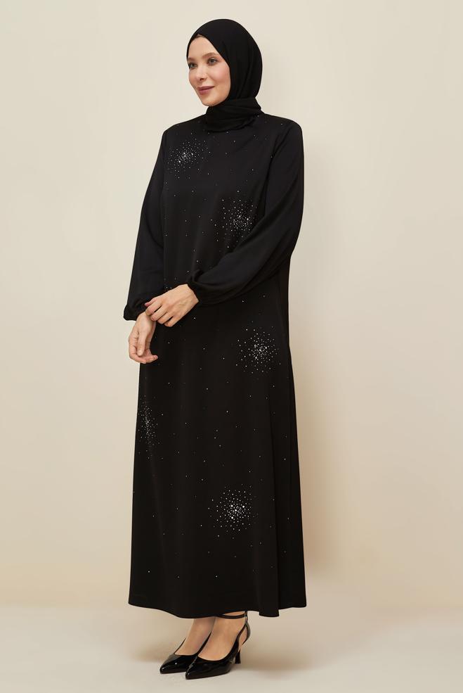 Hijab clothing BLACK PLUS SIZE SATIN DRESS 20785 - ALVİNA