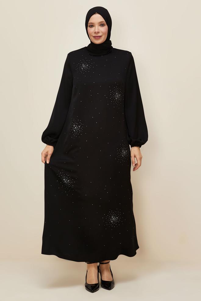Hijab clothing BLACK PLUS SIZE SATIN DRESS 20785 - ALVİNA