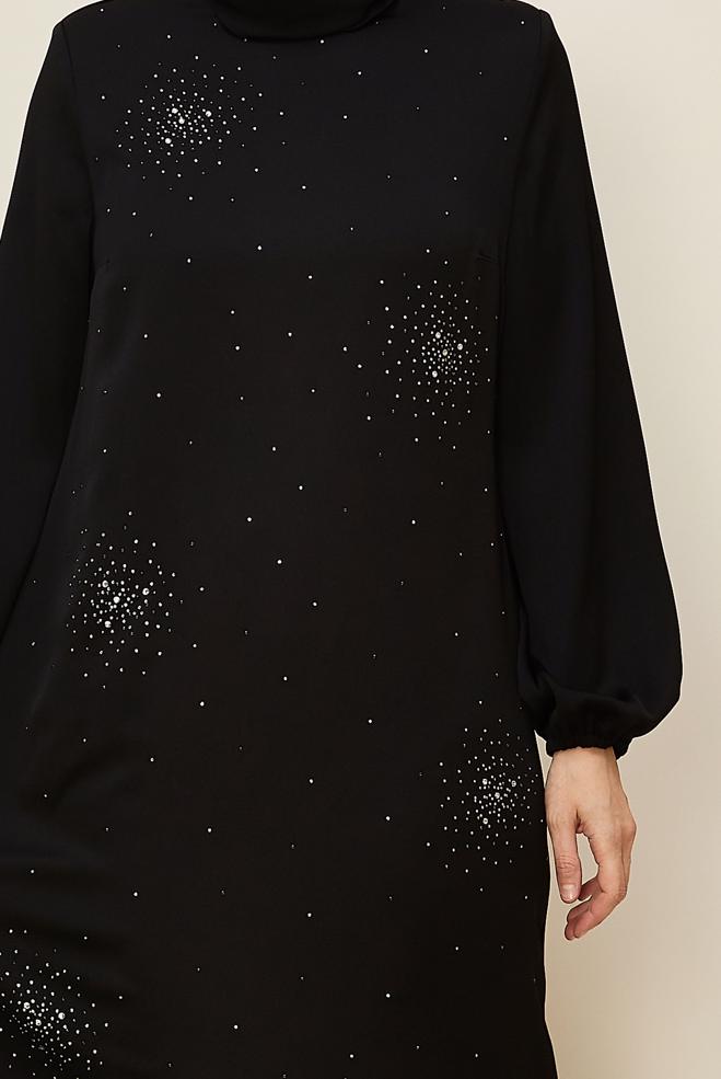 Hijab clothing BLACK PLUS SIZE SATIN DRESS 20785 - ALVİNA