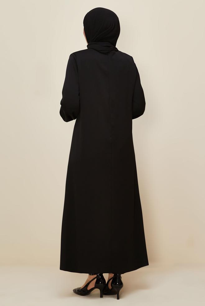 Hijab clothing BLACK PLUS SIZE SATIN DRESS 20785 - ALVİNA