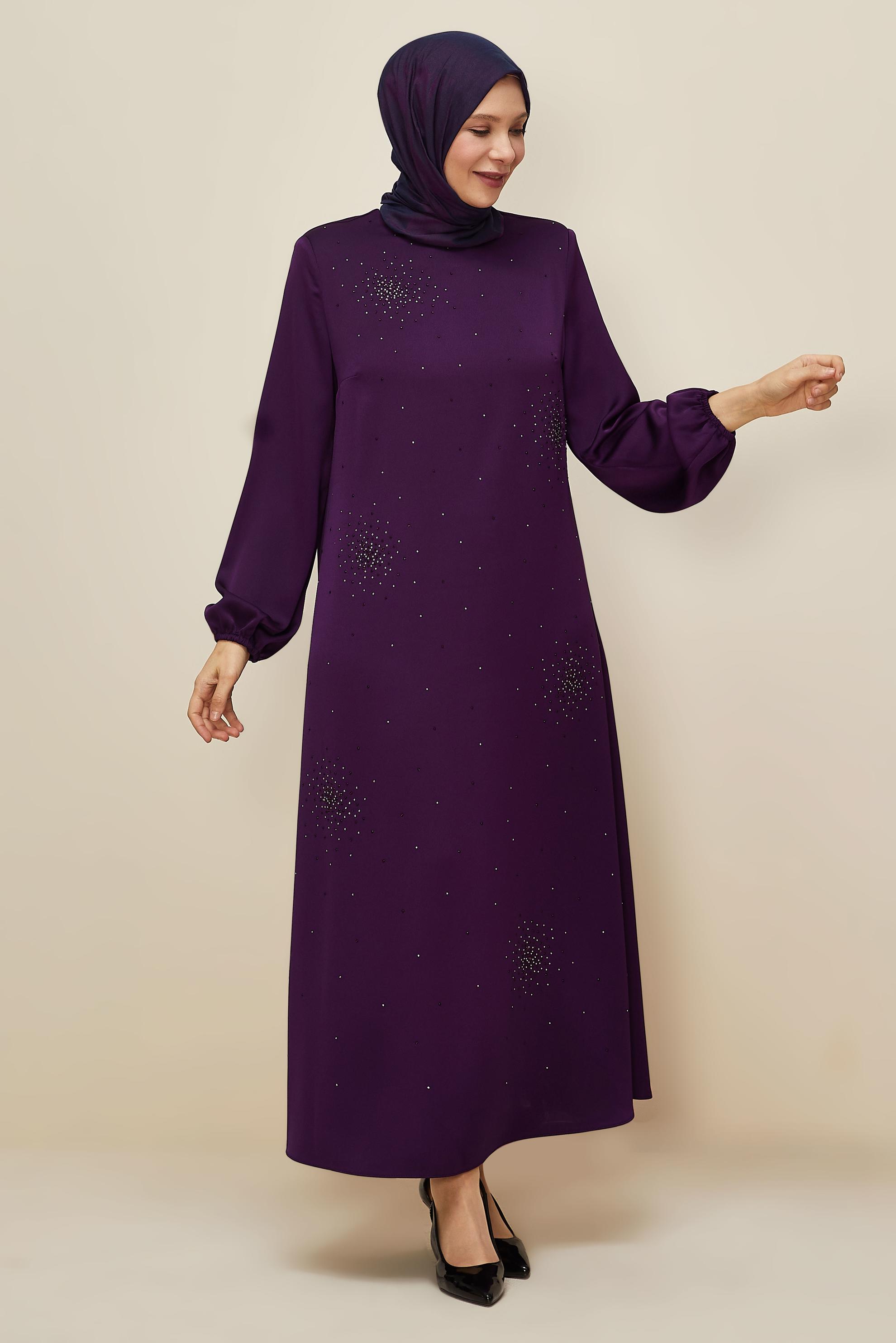 Hijab clothing PURPLE PLUS SIZE SATIN DRESS 20785