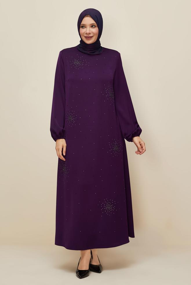 Hijab clothing PURPLE PLUS SIZE SATIN DRESS 20785 - ALVİNA