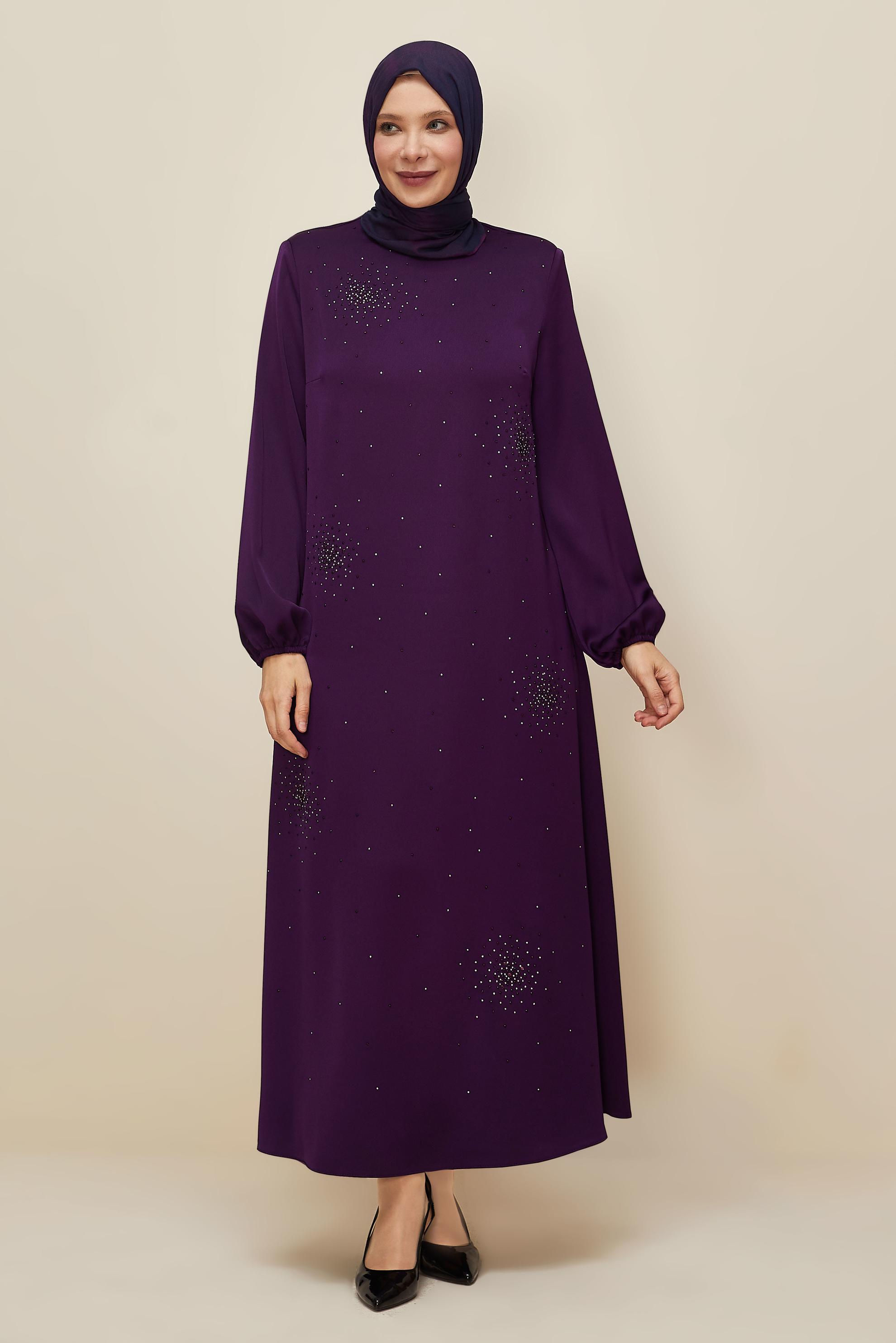 Hijab clothing PURPLE PLUS SIZE SATIN DRESS 20785