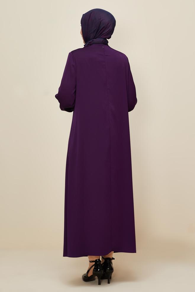 Hijab clothing PURPLE PLUS SIZE SATIN DRESS 20785 - ALVİNA