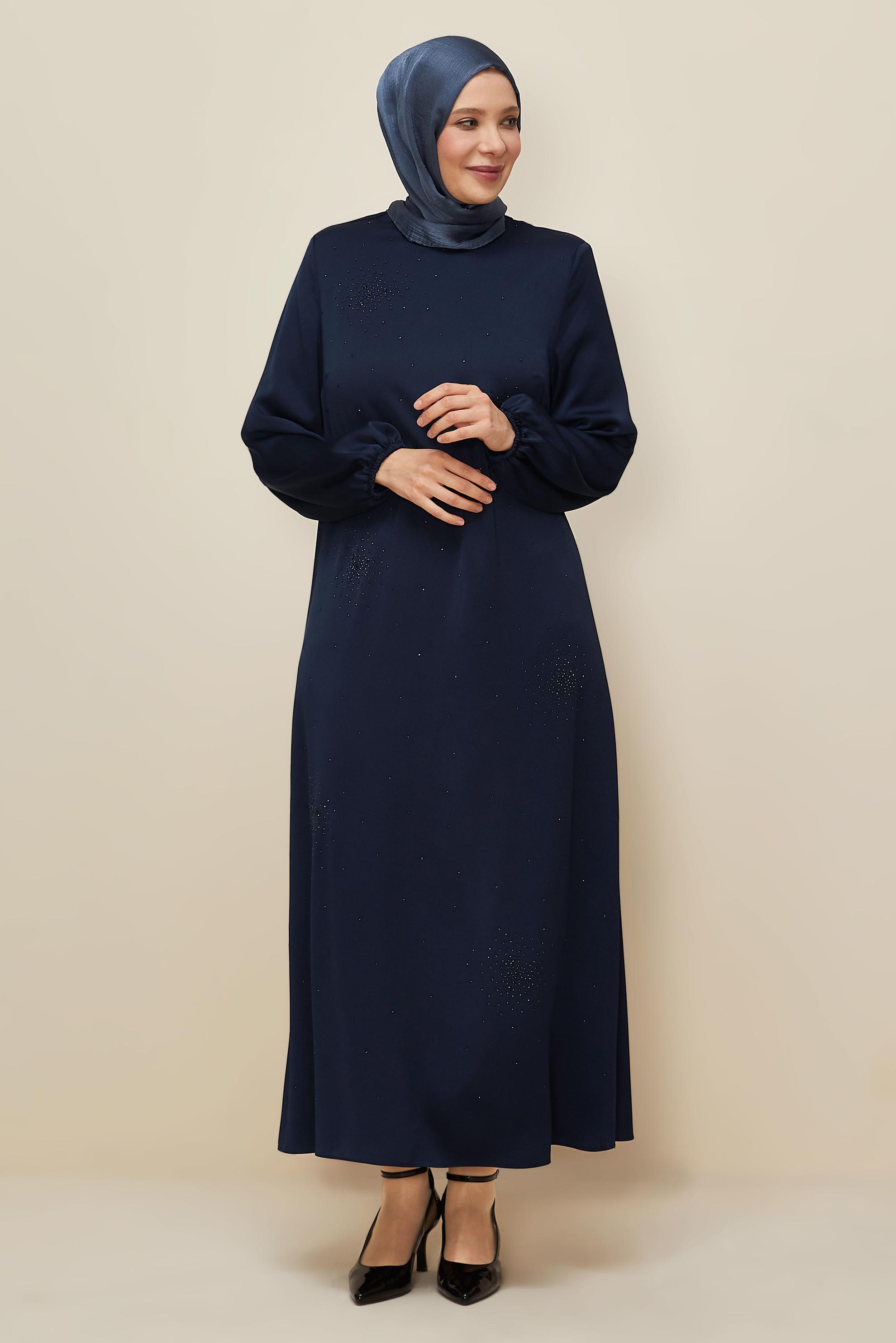 Hijab clothing NAVY BLUE PLUS SIZE SATIN DRESS 20785