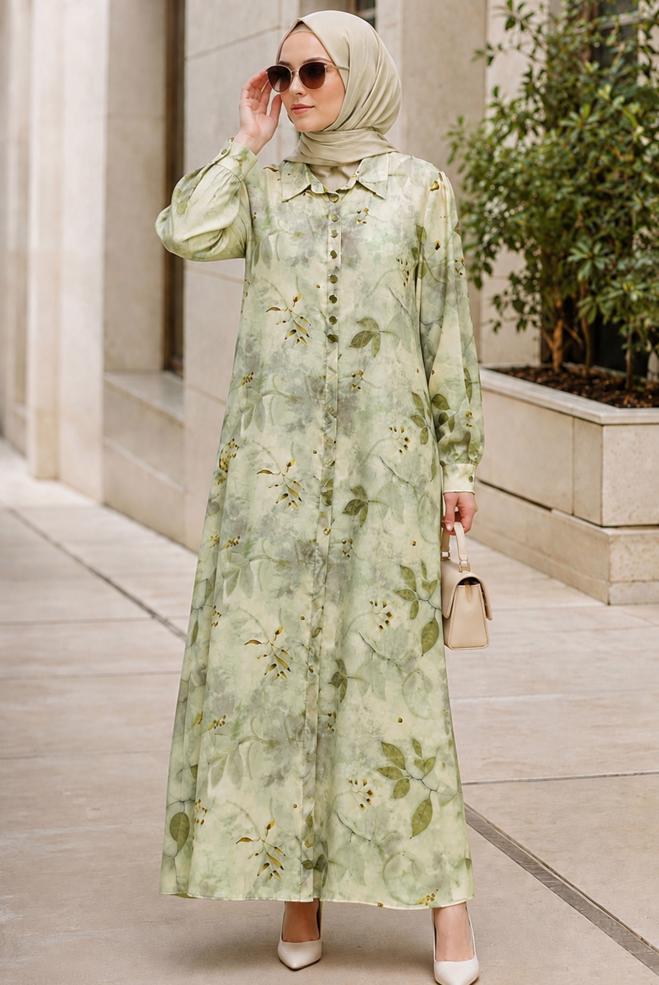 Hijab clothing BROWN SHIRT COLLAR DRESS 20954 - ALVİNA