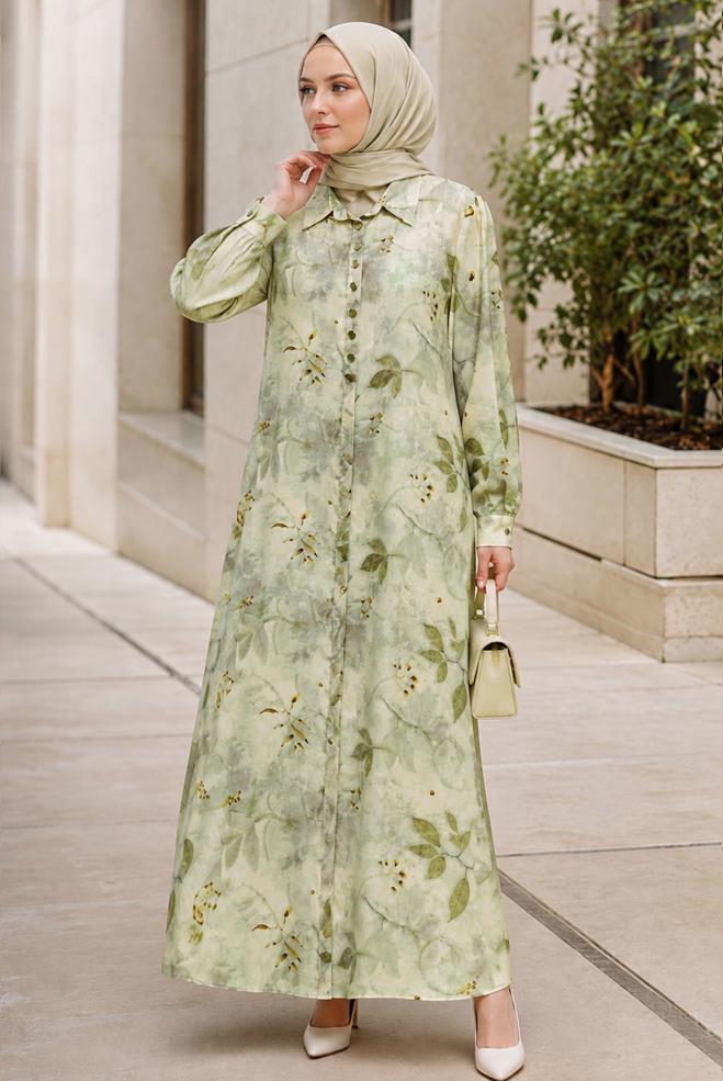 Hijab clothing BROWN SHIRT COLLAR DRESS 20954 - ALVİNA