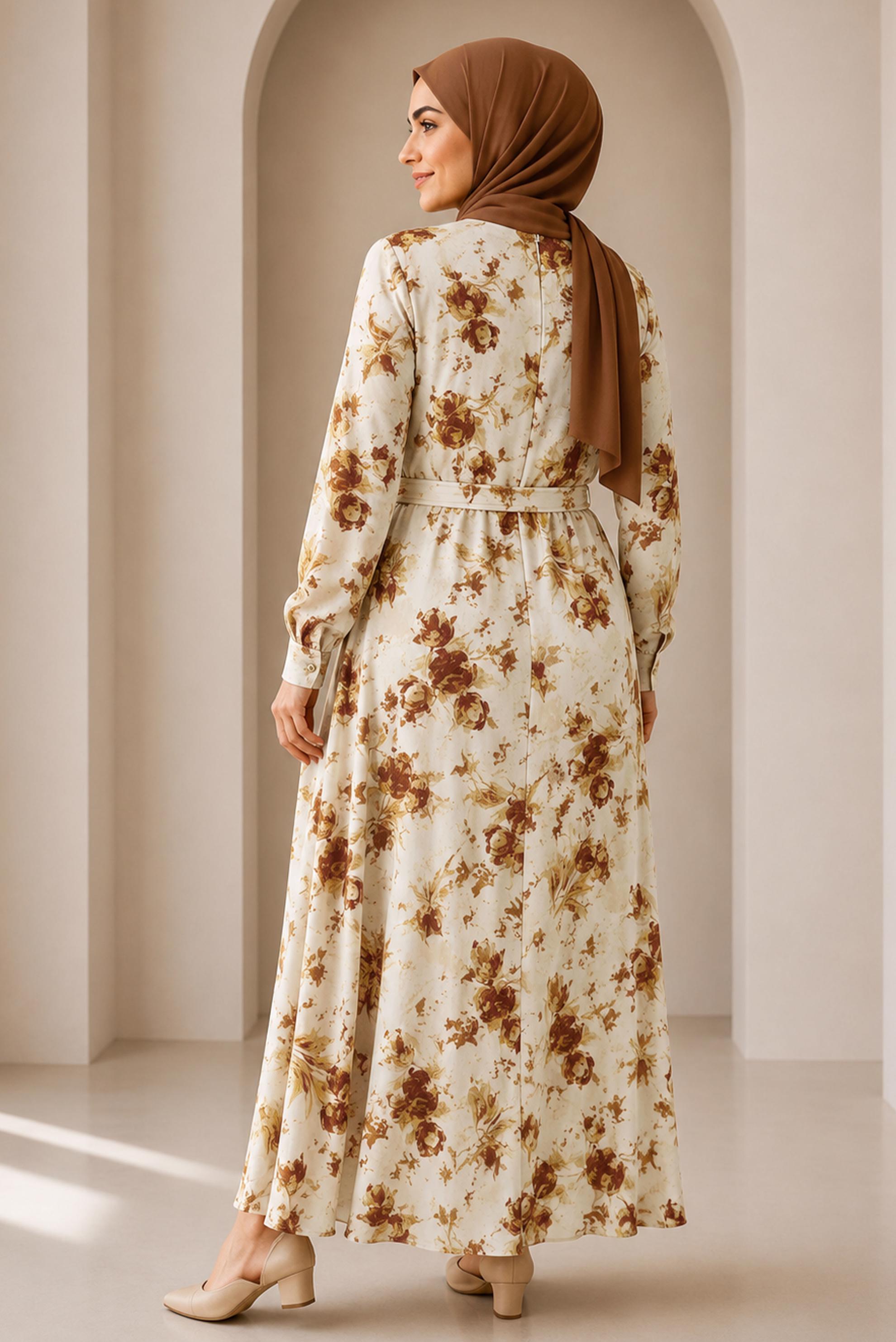 Vêtements hijab TABA ROBE EN SATIN À MOTIFS CEINTURÉE 20955