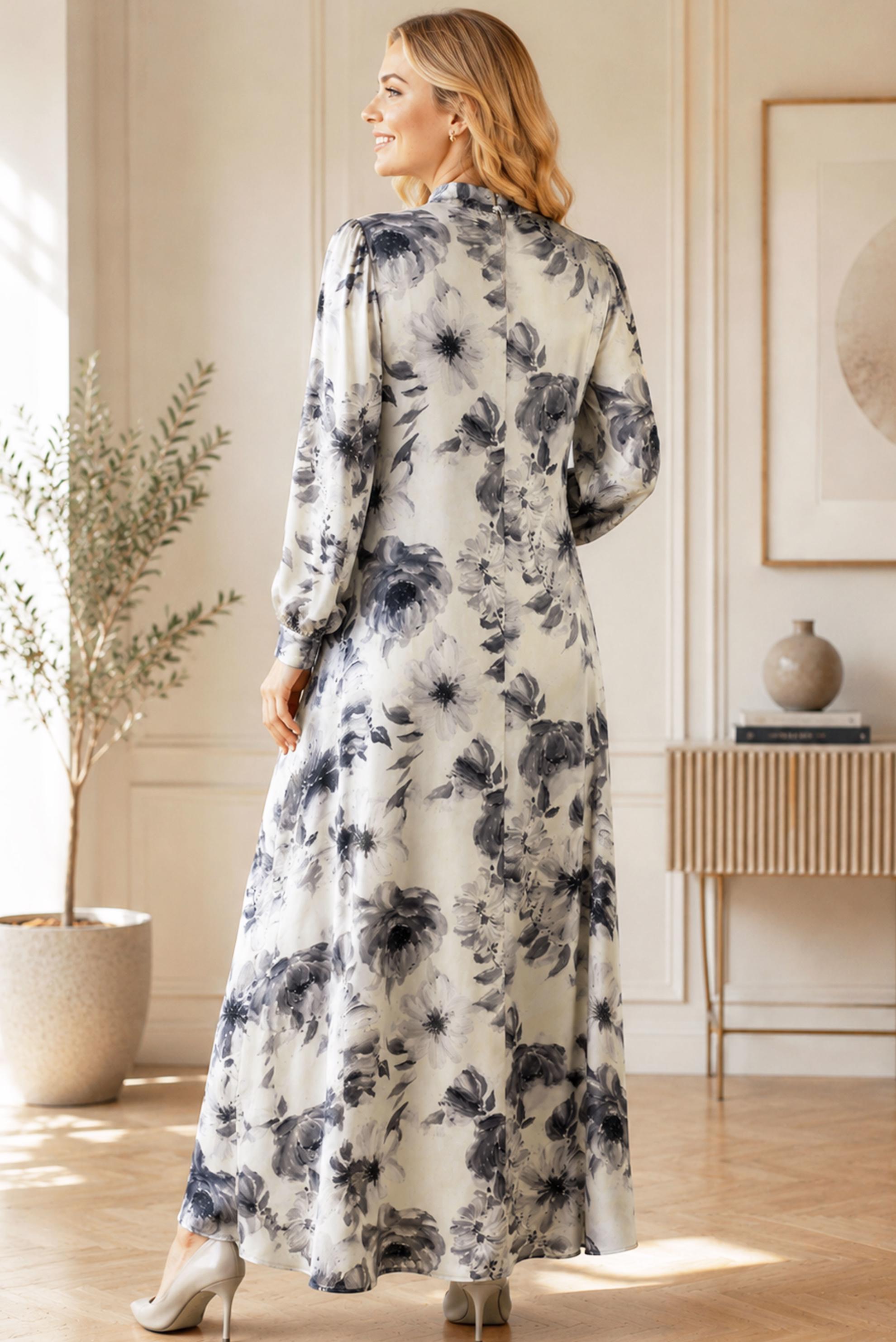 Vêtements hijab NOIR ROBE EN SATIN À MOTIFS 20956