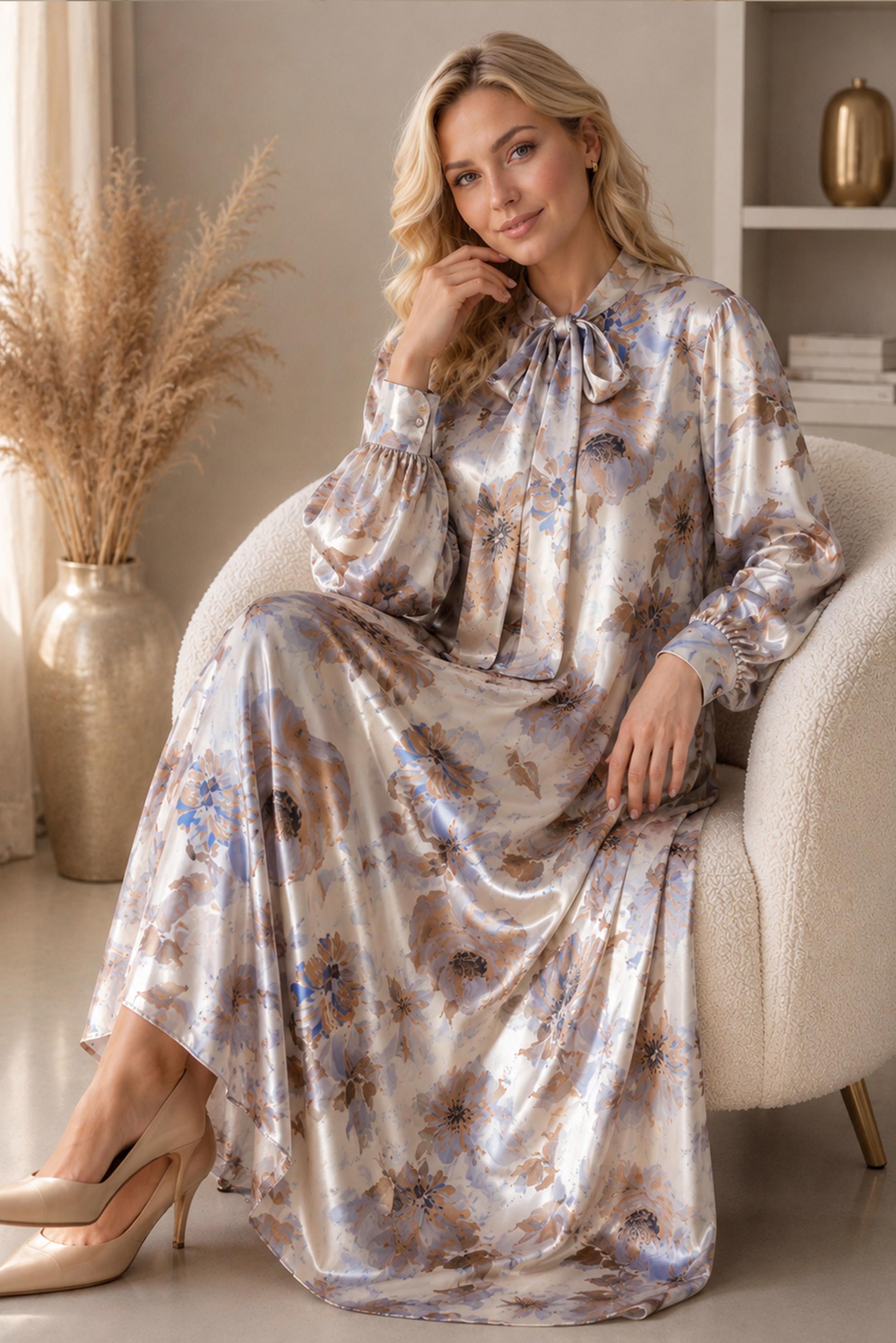 Vêtements hijab VISON ROBE EN SATIN À MOTIFS 20956