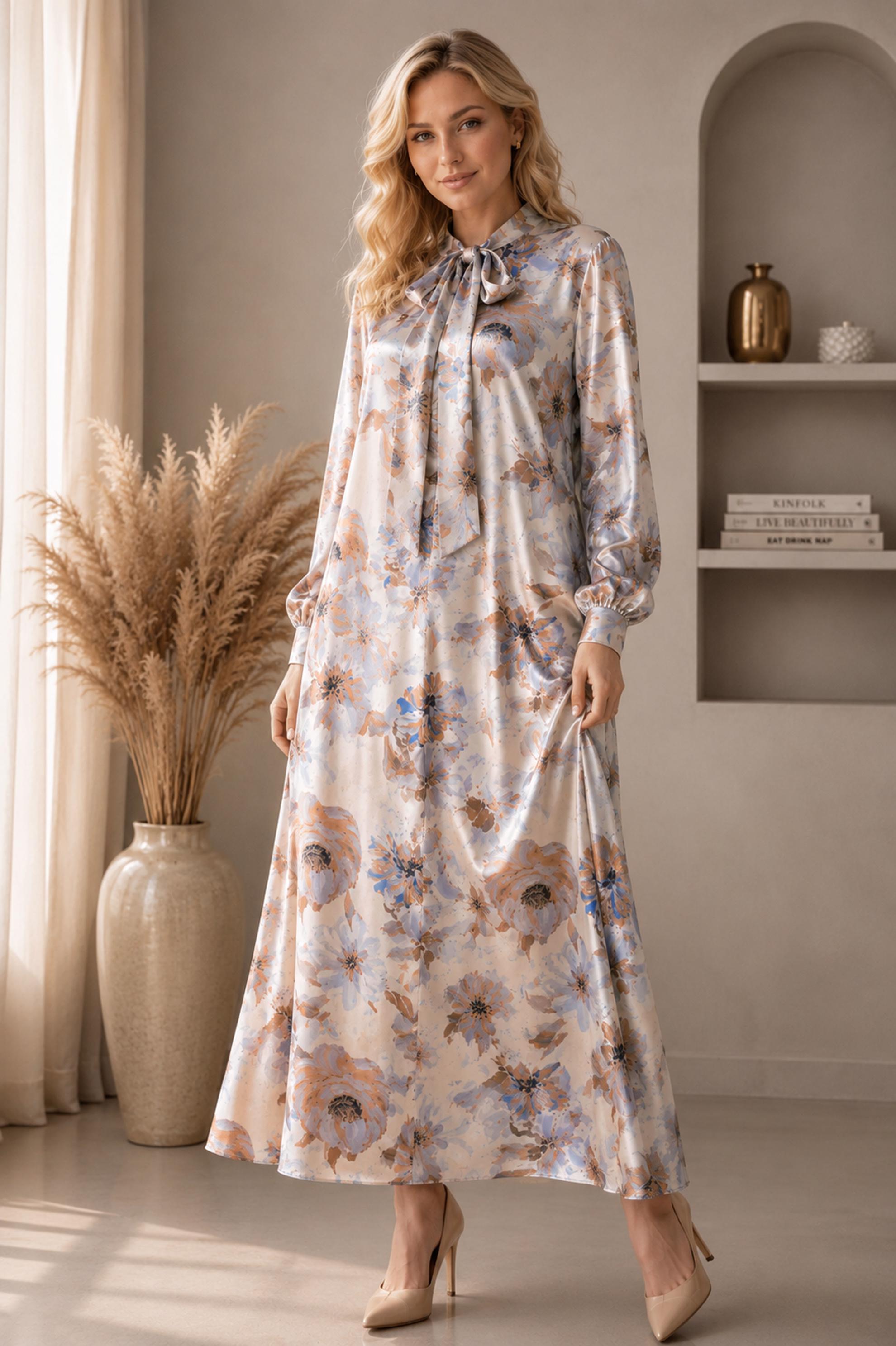 Vêtements hijab VISON ROBE EN SATIN À MOTIFS 20956