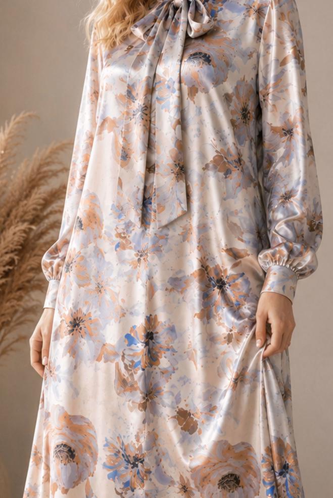Vêtements hijab VISON ROBE EN SATIN À MOTIFS 20956 - ALVİNA