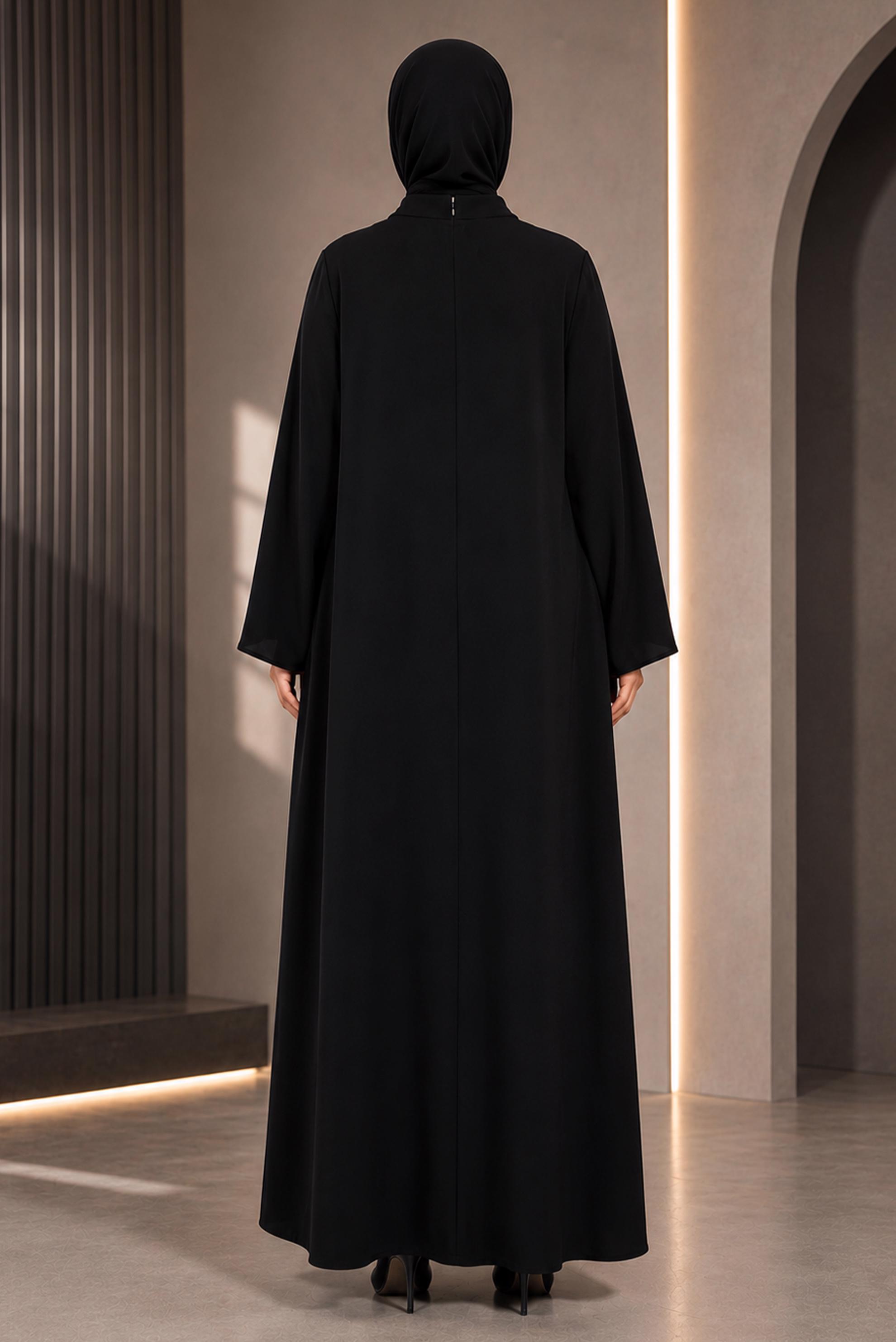 Tesettür giyim SİYAH BONCUK DETAYLI ELBİSE 20983