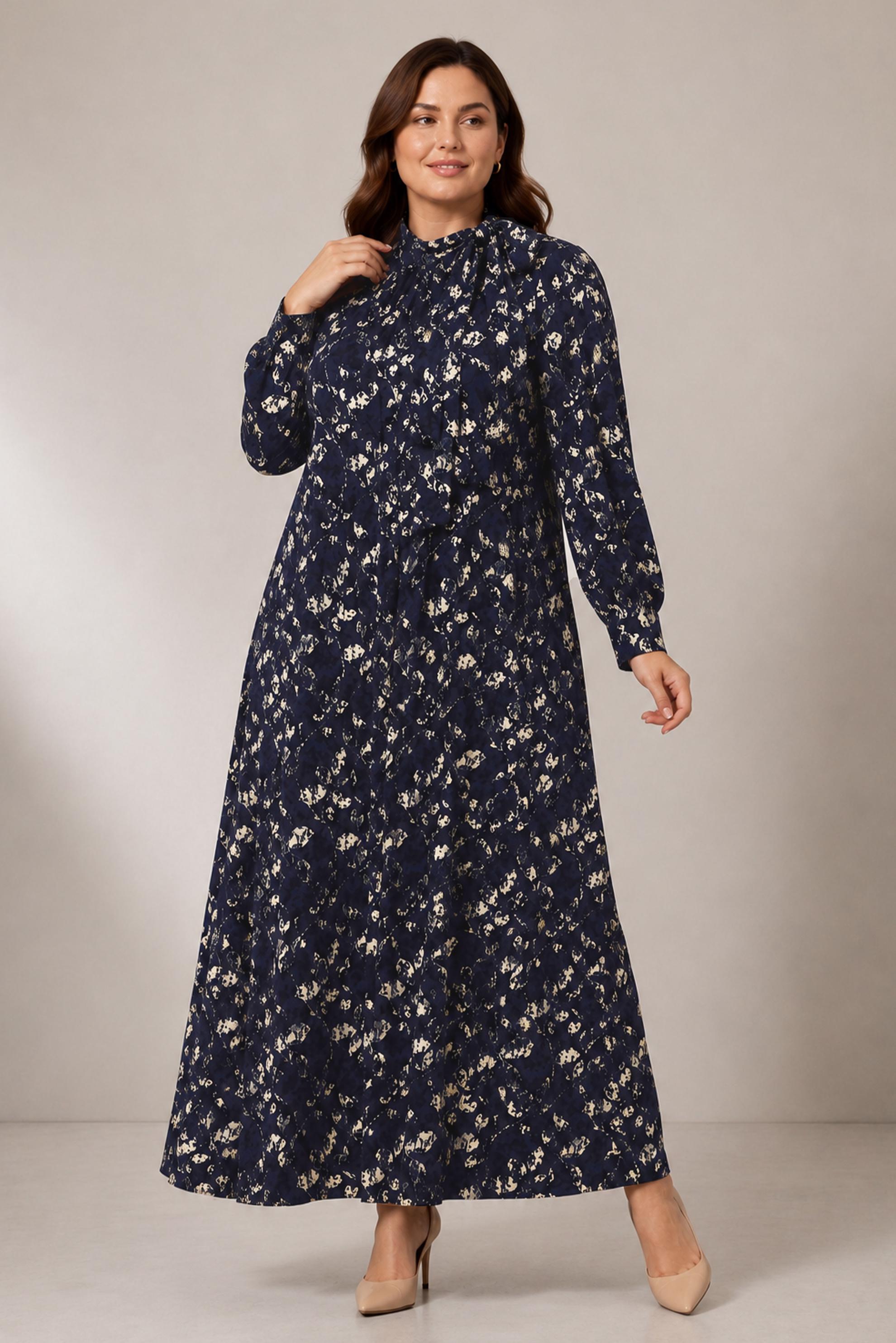 Vêtements hijab BLEU MARINE ROBE JACQUARD EN SATIN GRANDE TAILLE 20991