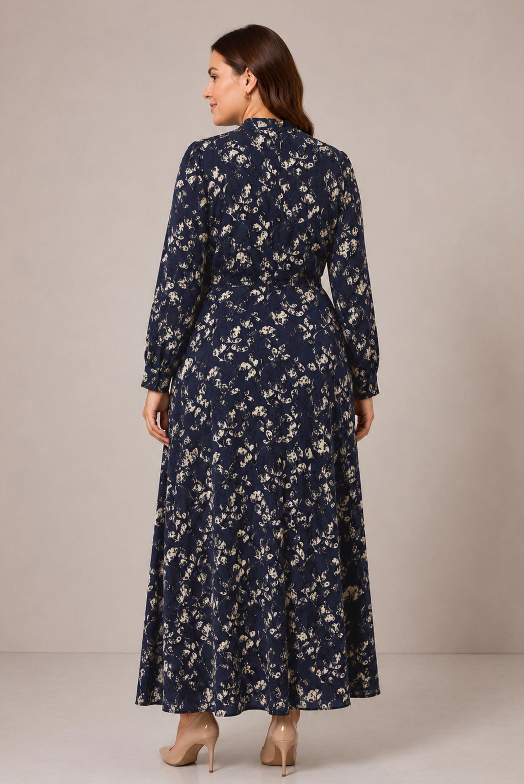 Vêtements hijab BLEU MARINE ROBE JACQUARD EN SATIN GRANDE TAILLE 20991
