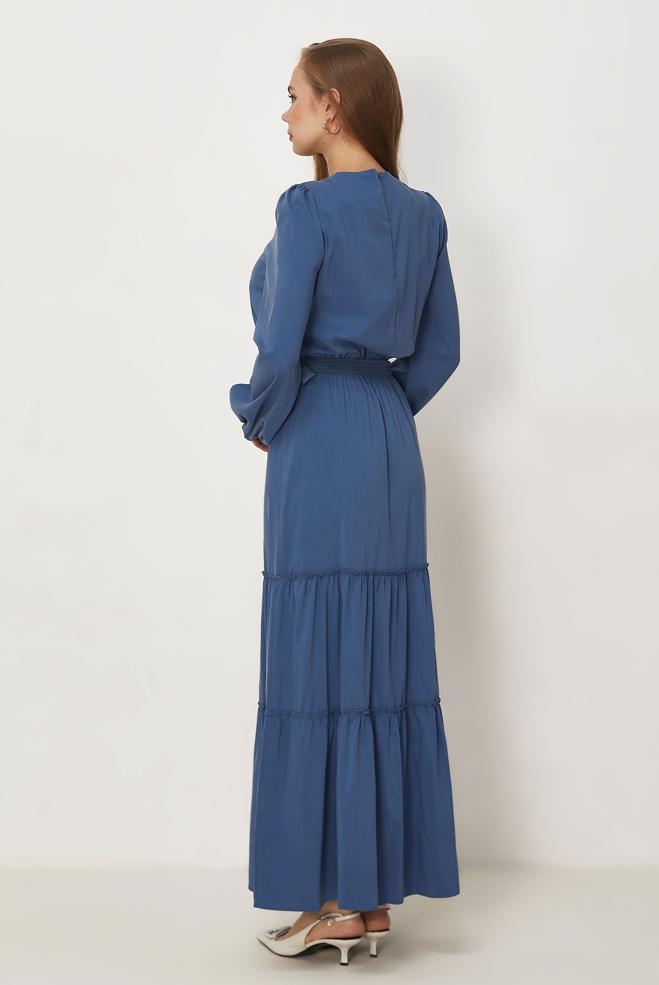 Hijab-Kleidung NAVY BLAU KLEID MIT GÜRTEL 45727 - ALVİNA