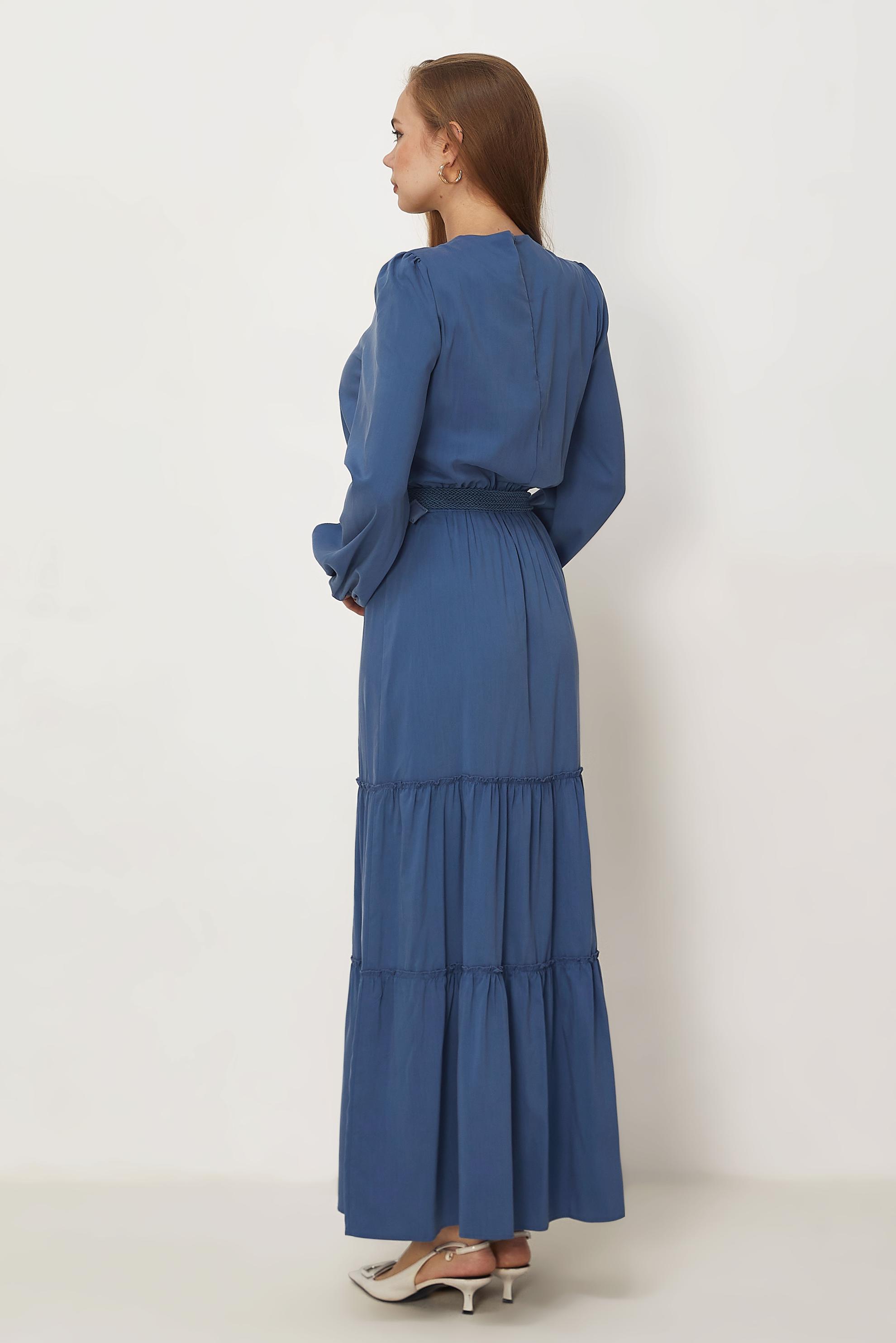 Hijab-Kleidung NAVY BLAU KLEID MIT GÜRTEL 45727