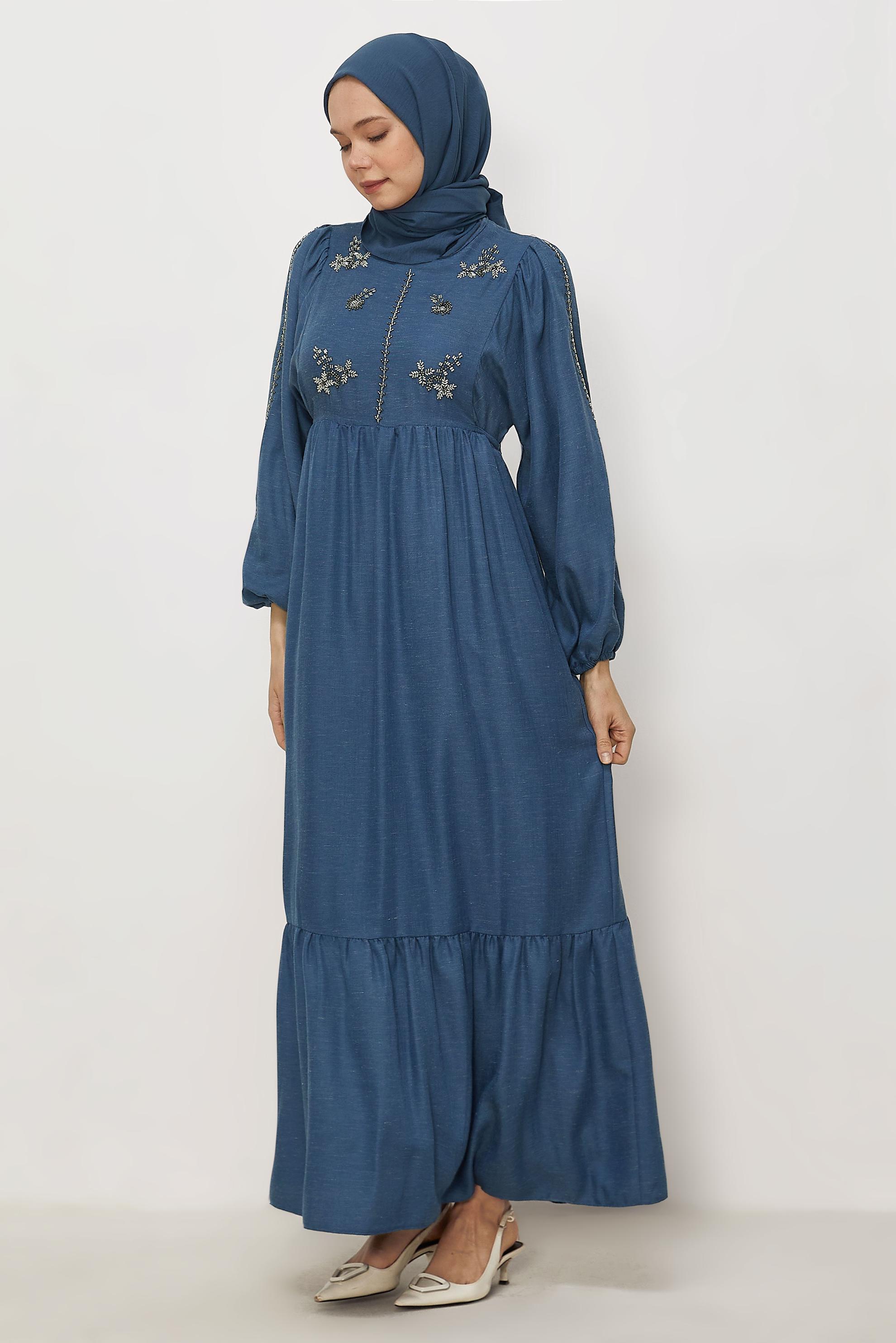 Hijab clothing NAVY BLUE TIED LINEN DRESS 45747