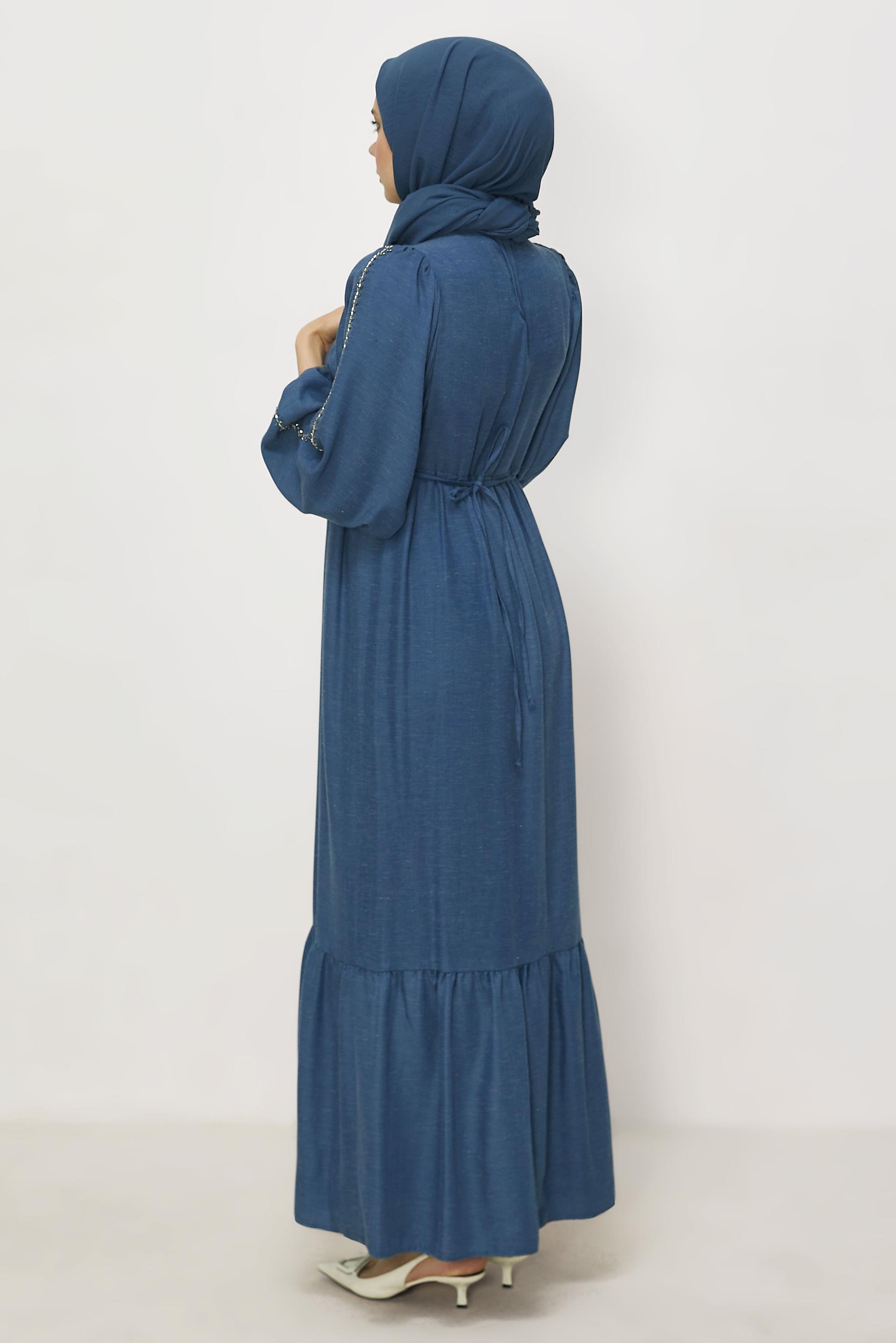 Hijab clothing NAVY BLUE TIED LINEN DRESS 45747