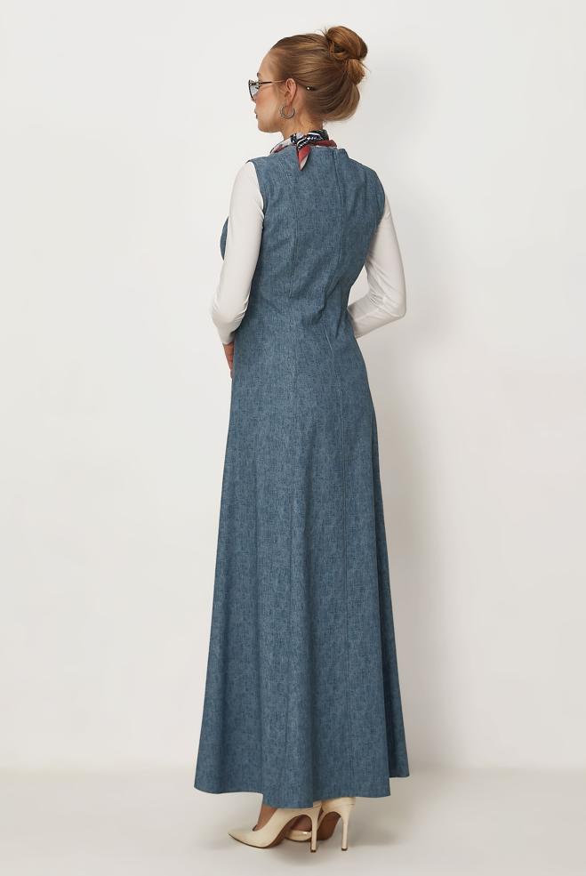 Hijab-Kleidung BLAU TRÄGERKLEID MIT DENIM-LOOK 46313 - ALVİNA