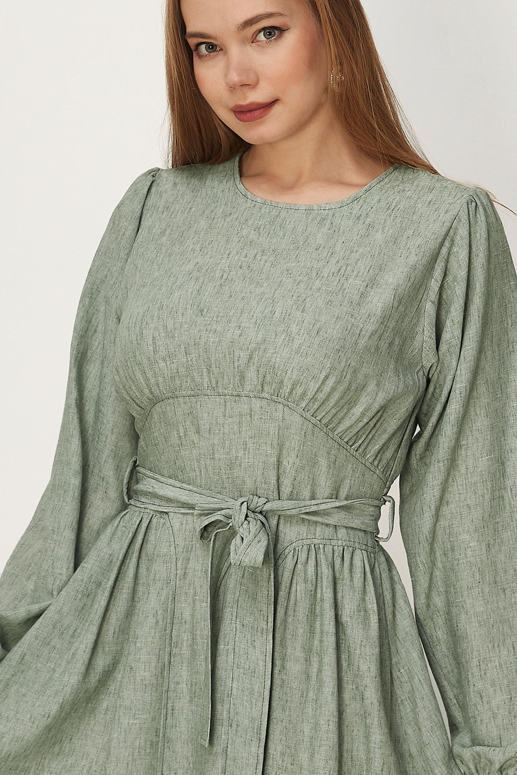 Hijab-Kleidung KHAKI LEINENKLEID MIT GÜRTEL 46314