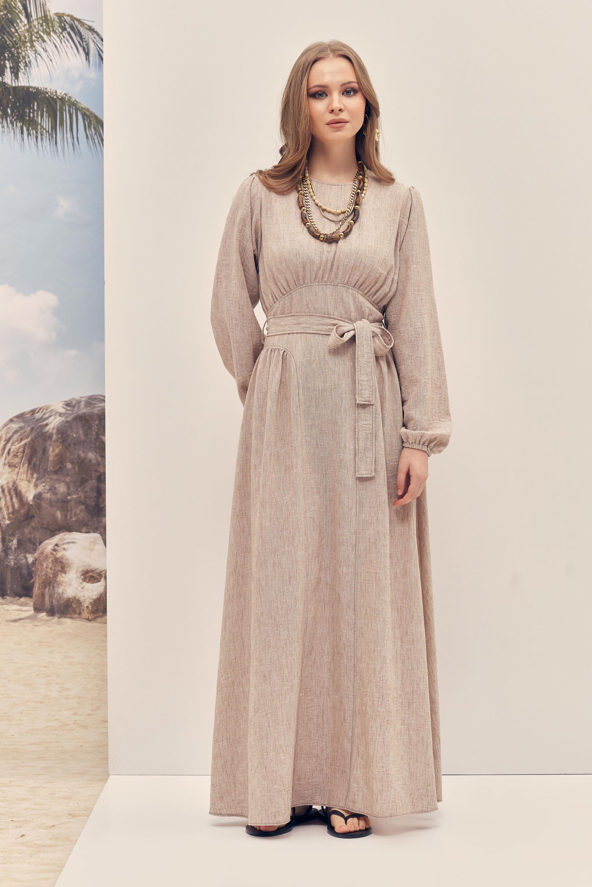 Hijab-Kleidung NERZ LEINENKLEID MIT GÜRTEL 46314