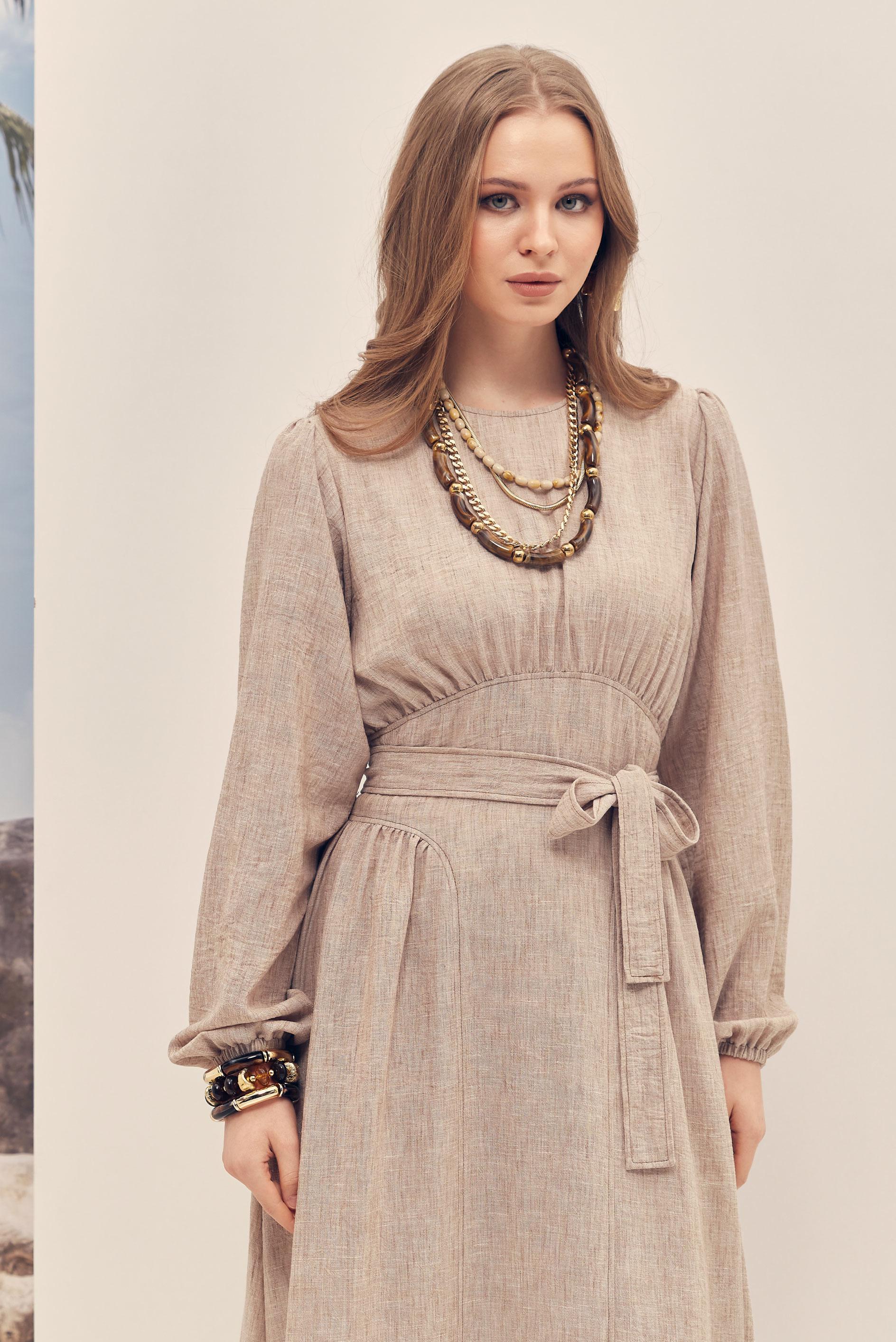 Hijab-Kleidung NERZ LEINENKLEID MIT GÜRTEL 46314