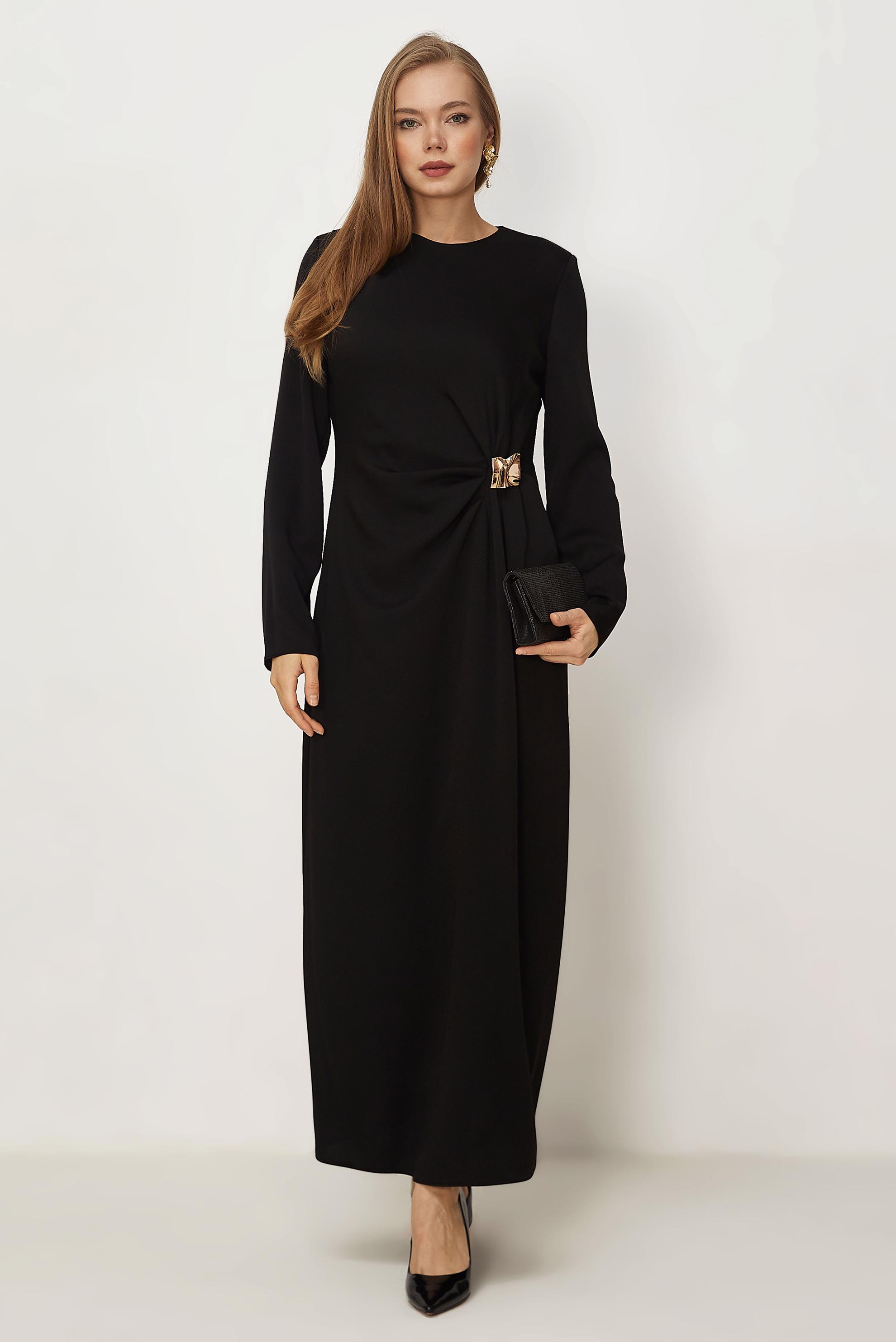 Hijab-Kleidung SCHWARZ SATIN-KREPPKLEID 46325