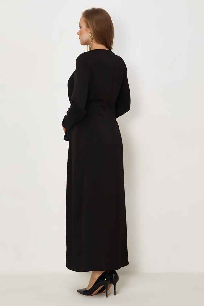 Hijab-Kleidung SCHWARZ SATIN-KREPPKLEID 46325 - ALVİNA