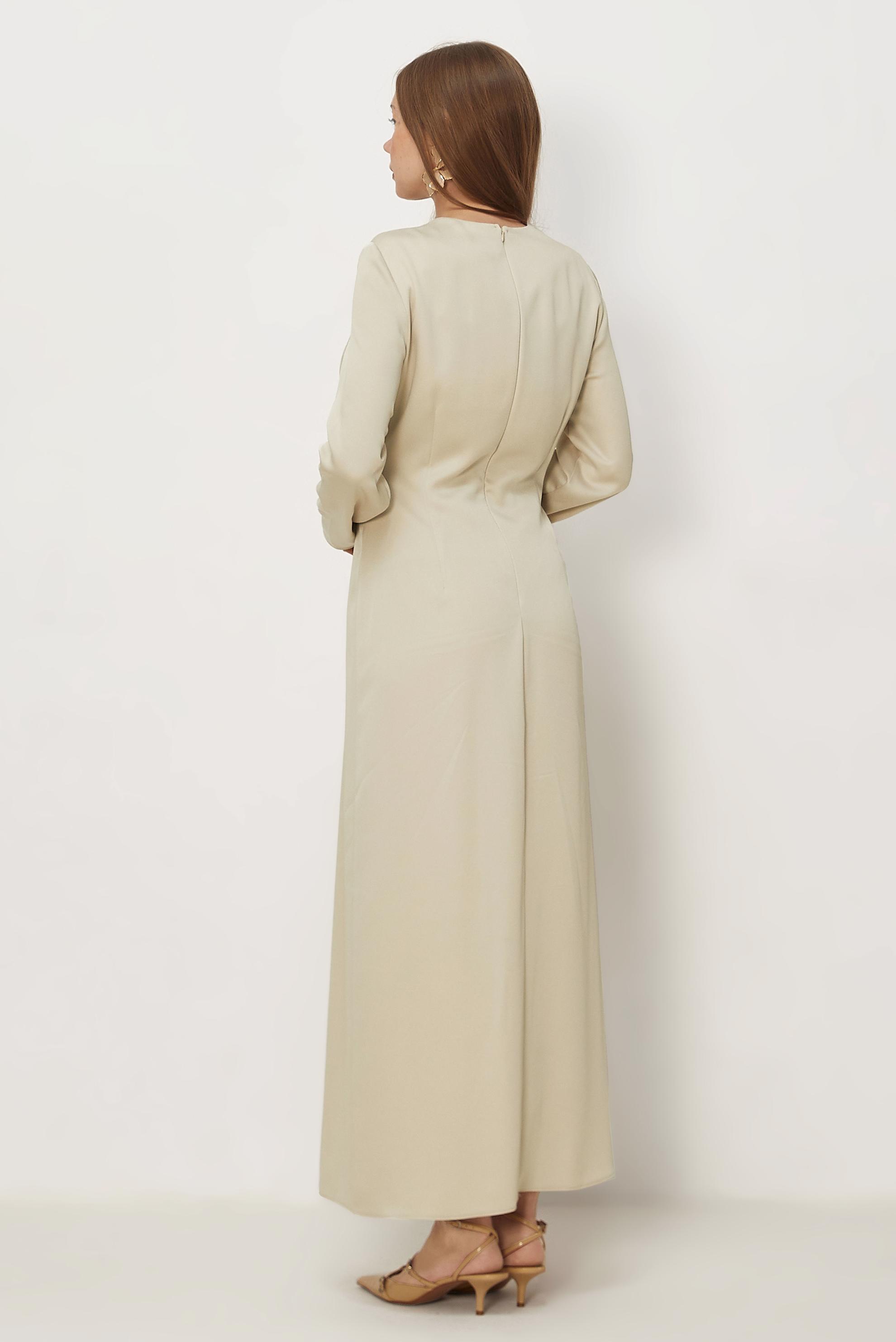 Hijab-Kleidung BEIGE SATIN-KREPPKLEID 46325