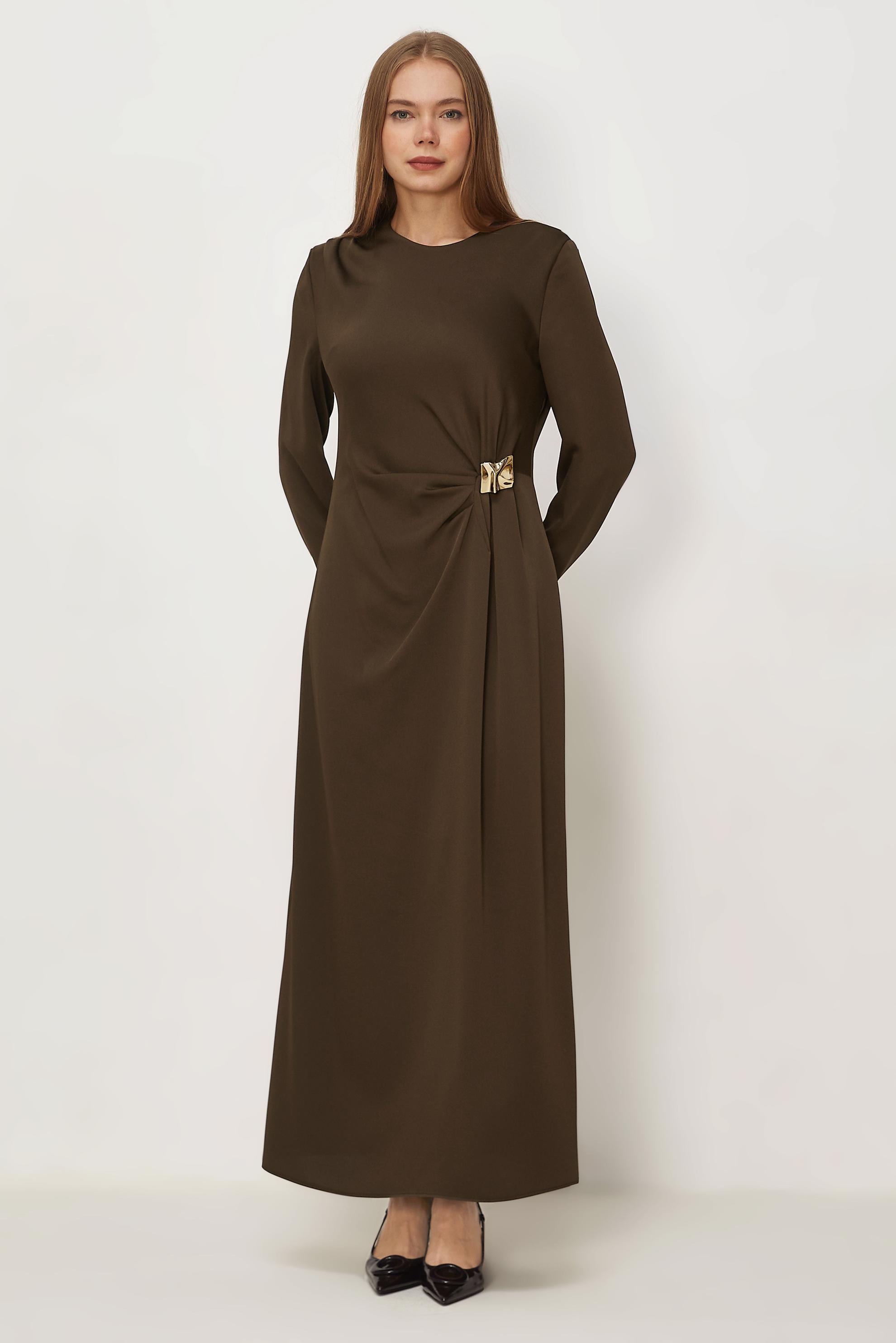 Hijab-Kleidung BRAUN SATIN-KREPPKLEID 46325