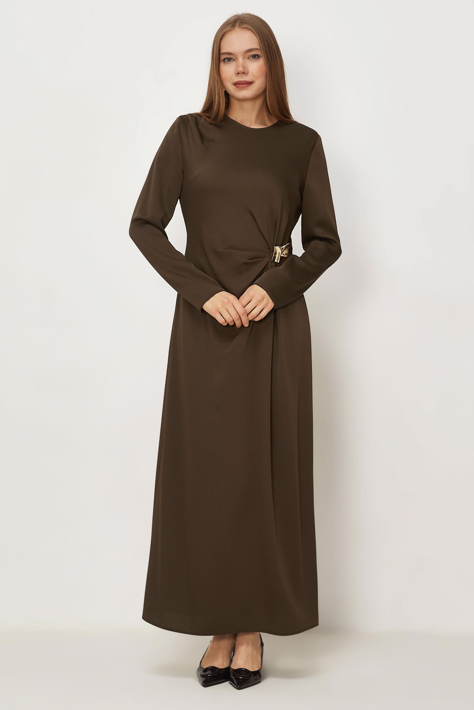 Hijab-Kleidung BRAUN SATIN-KREPPKLEID 46325