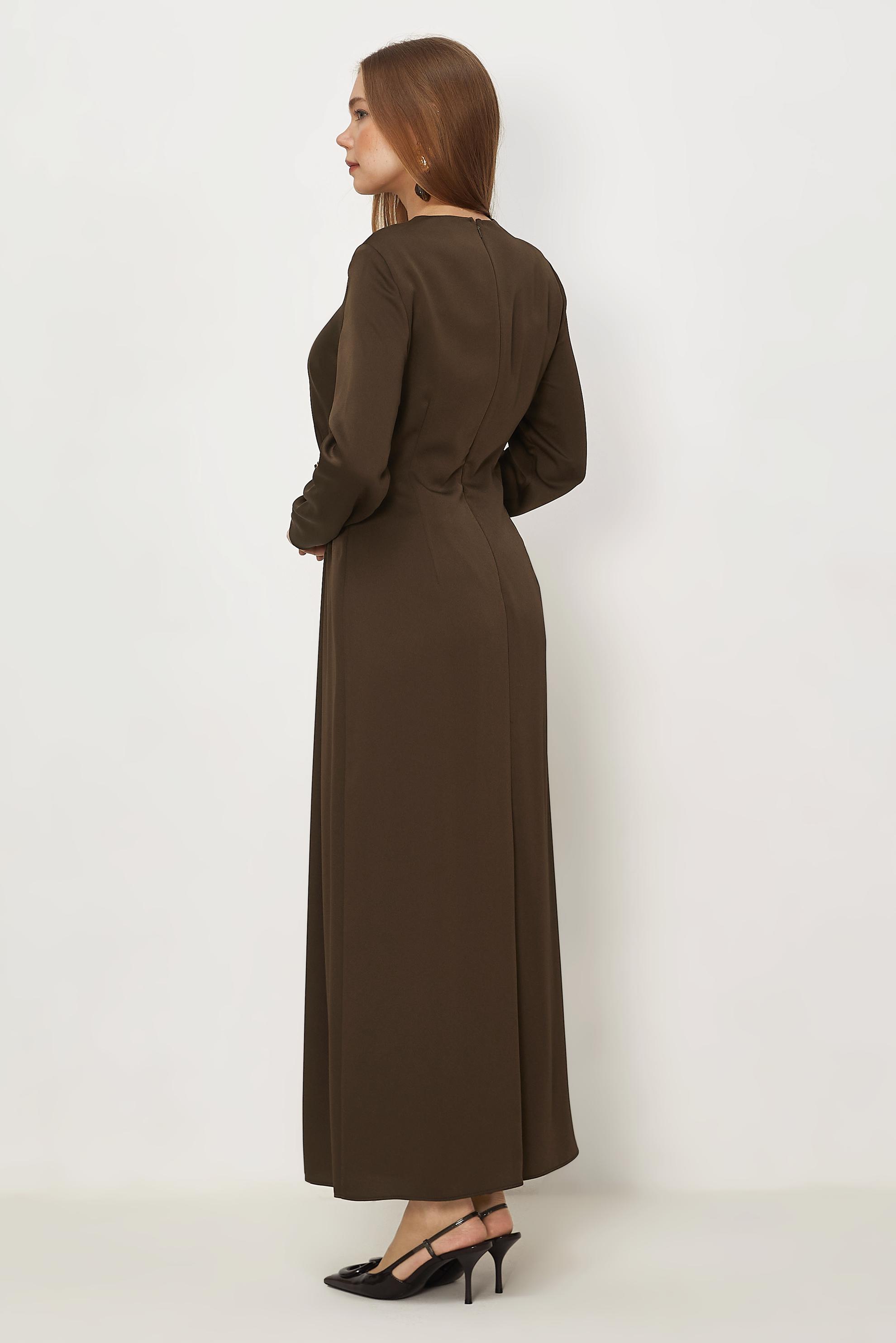 Hijab-Kleidung BRAUN SATIN-KREPPKLEID 46325