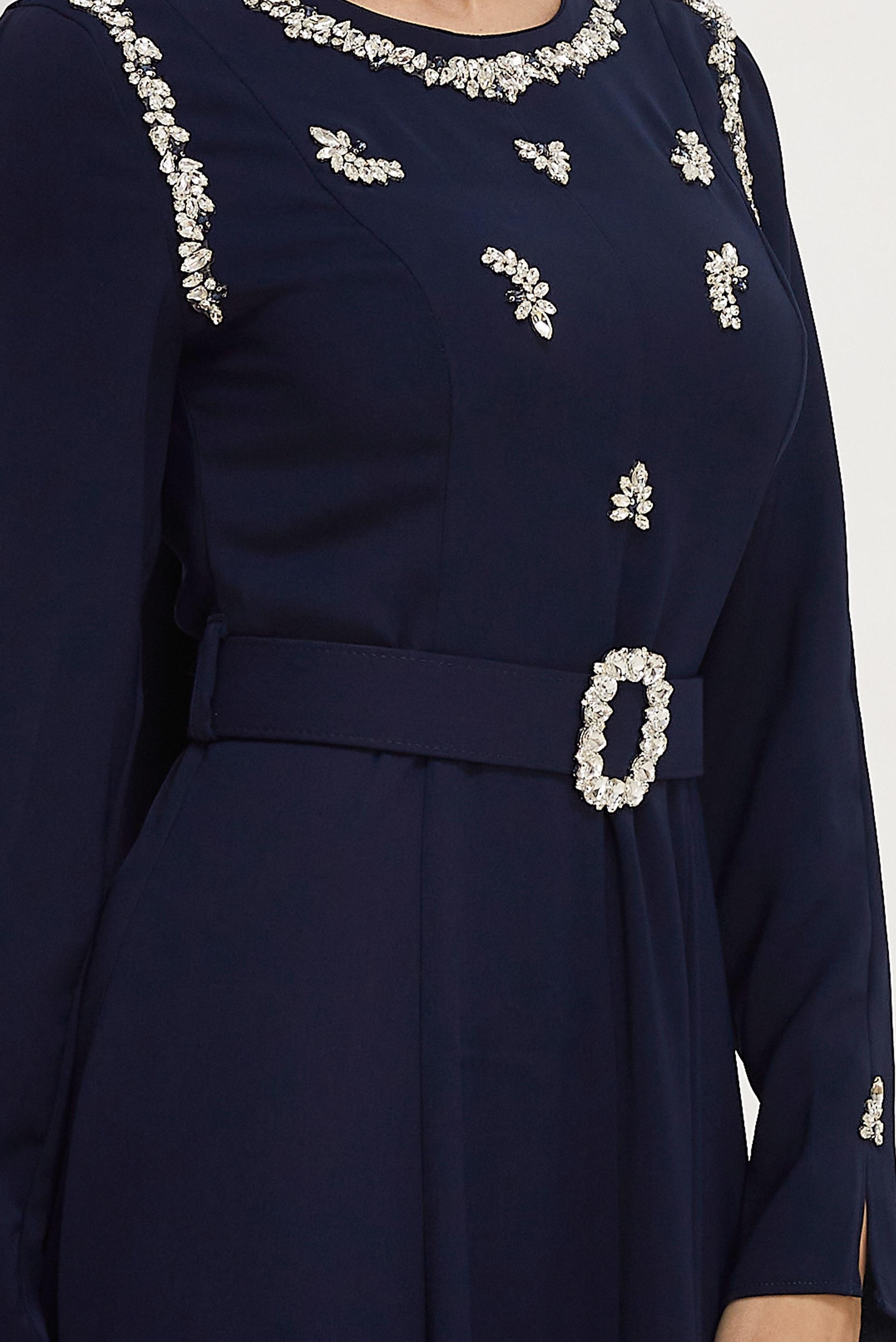 Hijab clothing NAVY BLUE BELTED GEM DETAILED DRESS 46330