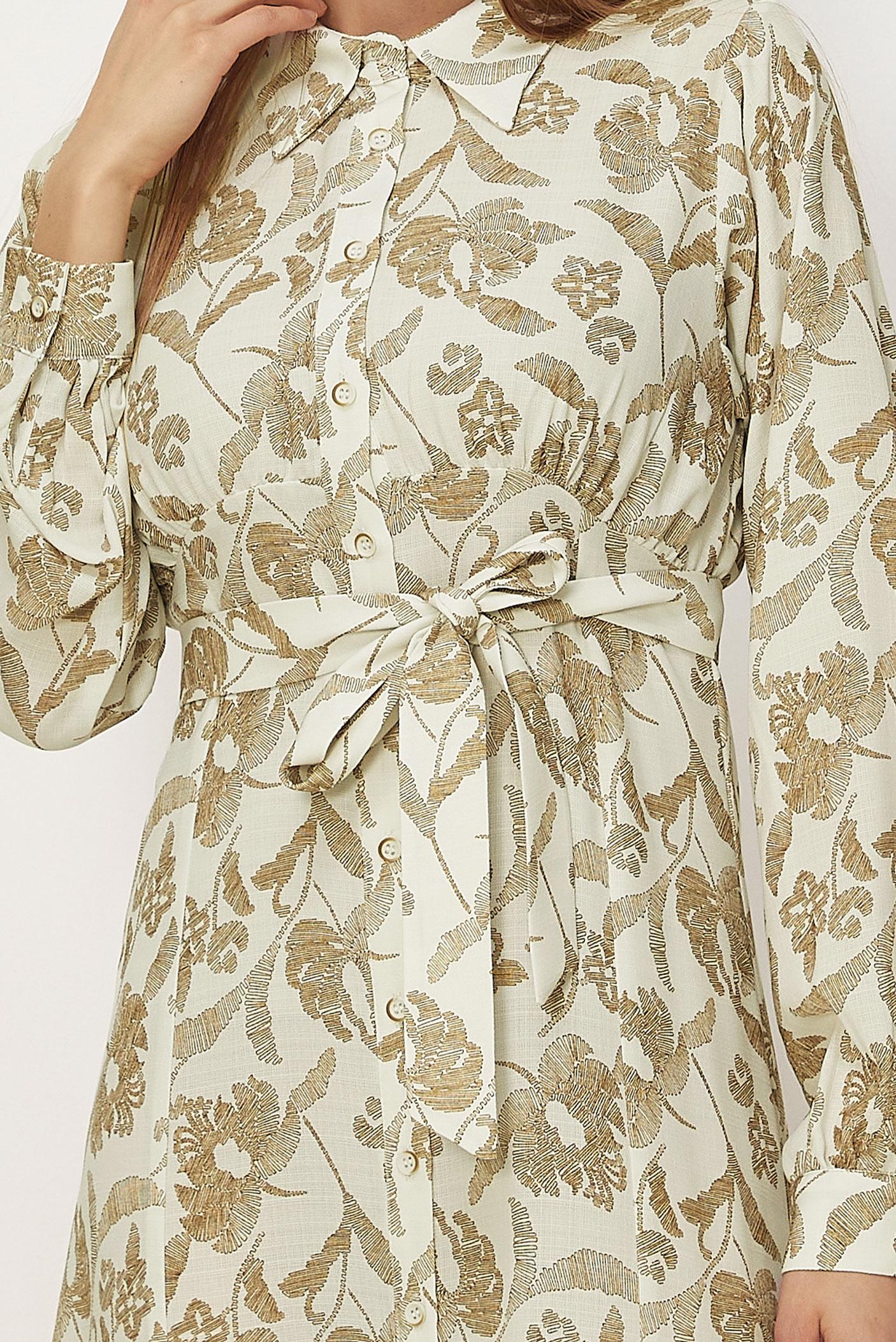 Hijab-Kleidung BRAUN GEMUSTERTES KLEID MIT GÜRTEL 46378