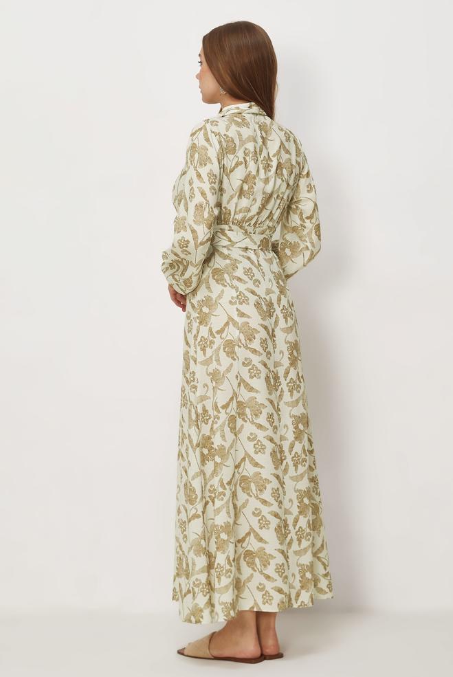 Hijab-Kleidung BRAUN GEMUSTERTES KLEID MIT GÜRTEL 46378 - ALVİNA