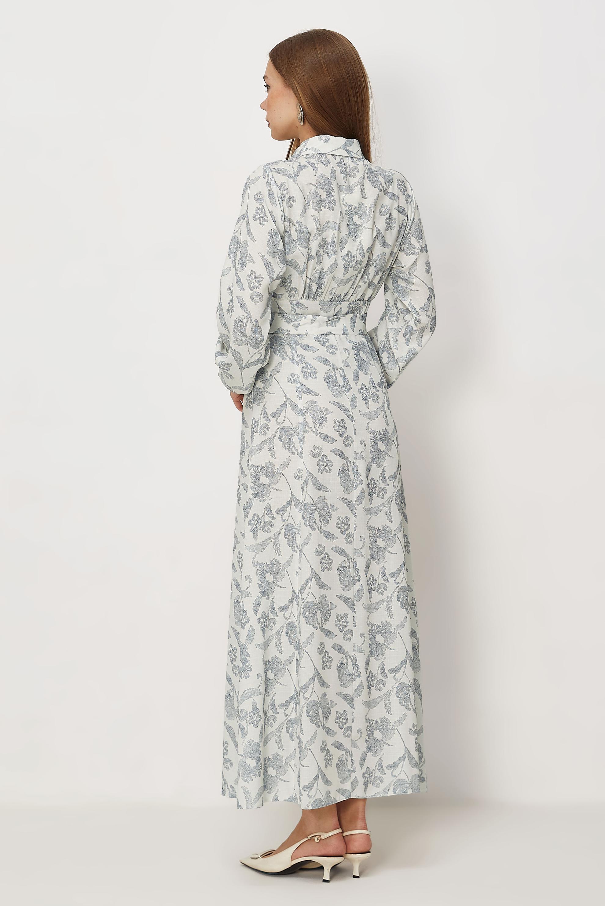 Hijab-Kleidung NAVY BLAU GEMUSTERTES KLEID MIT GÜRTEL 46378