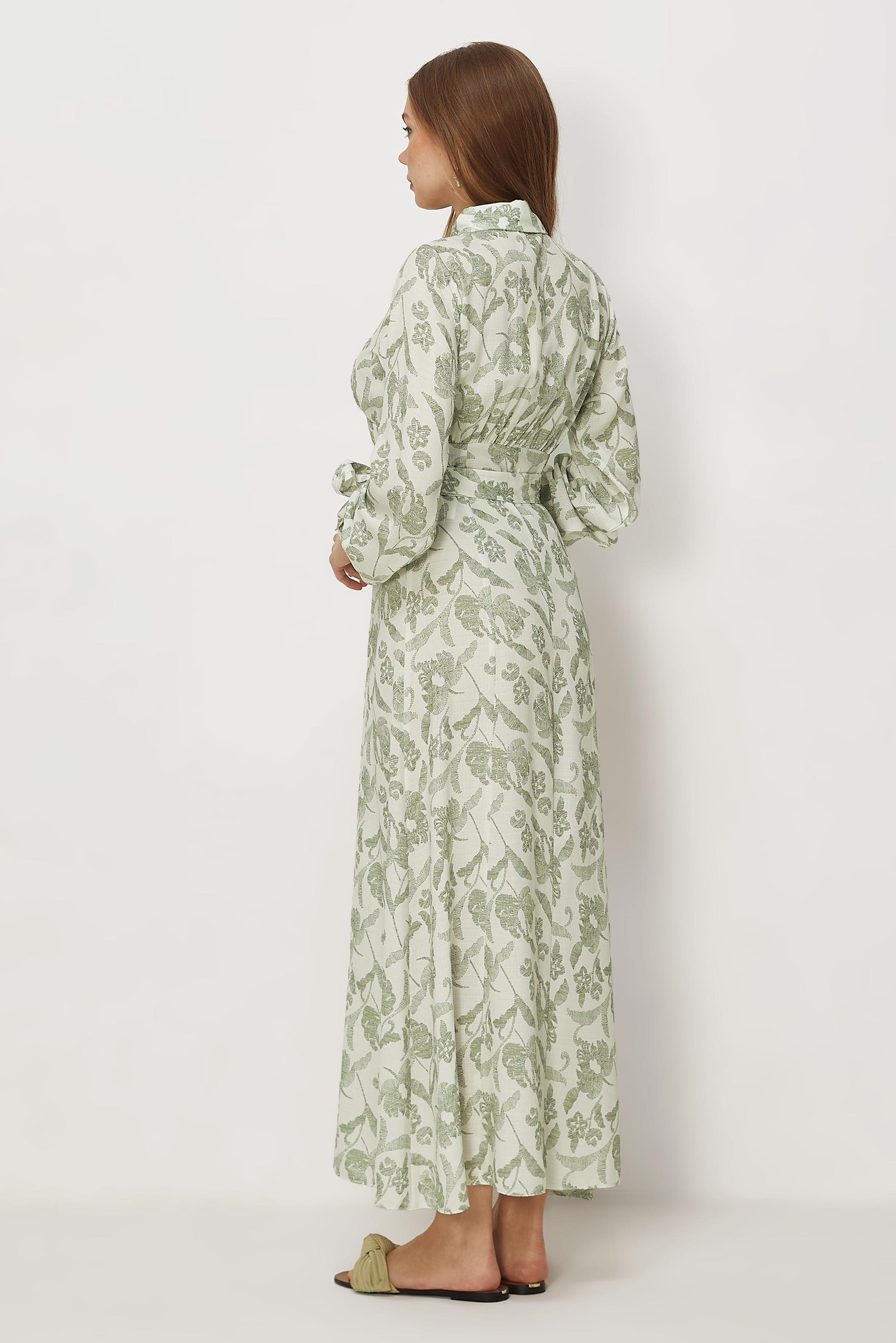 Hijab-Kleidung GRÜN GEMUSTERTES KLEID MIT GÜRTEL 46378