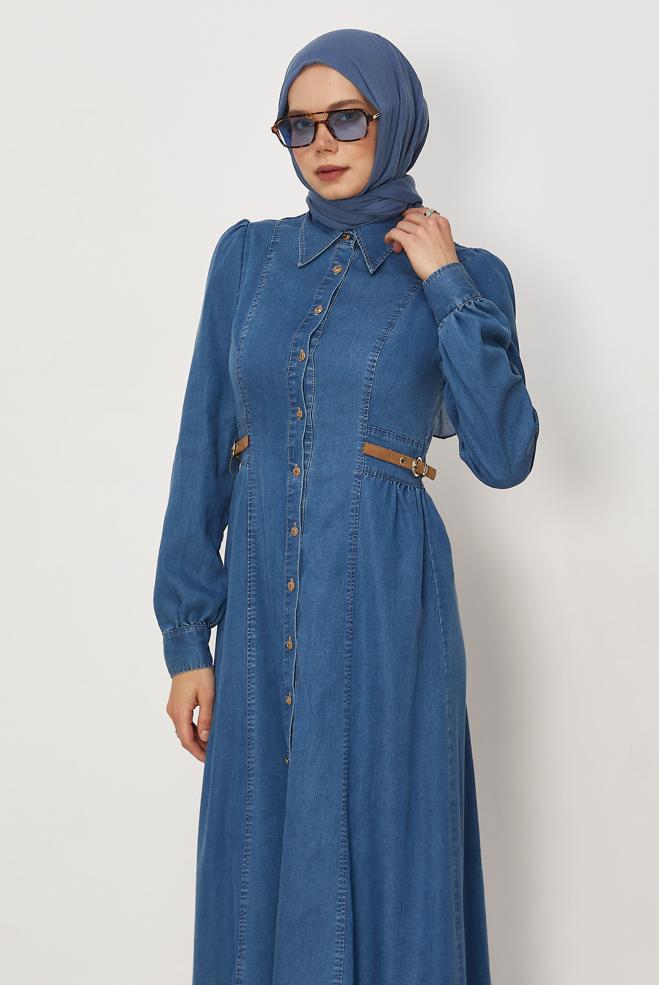 Hijab clothing BLUE BELTED DENIM DRESS 46410 - ALVİNA