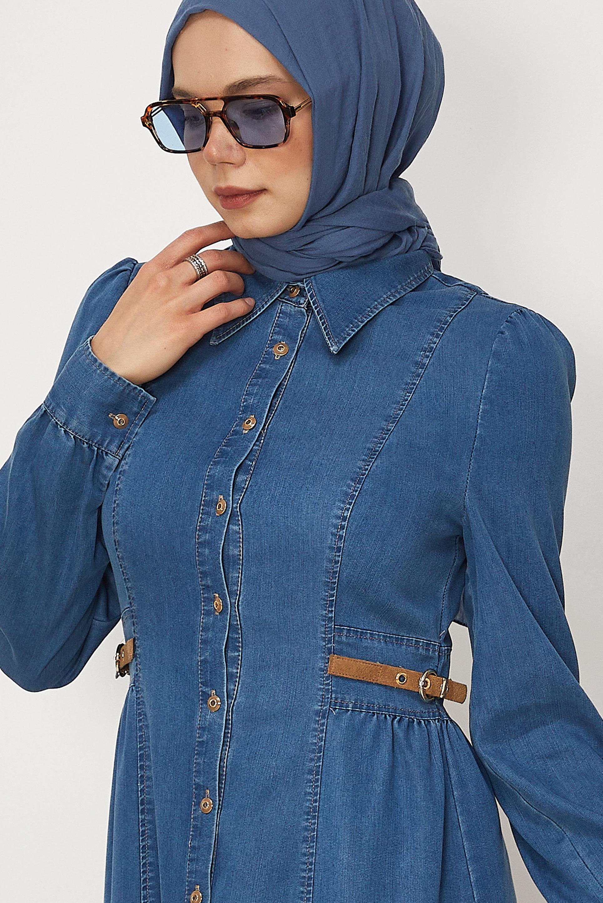 Hijab clothing BLUE BELTED DENIM DRESS 46410