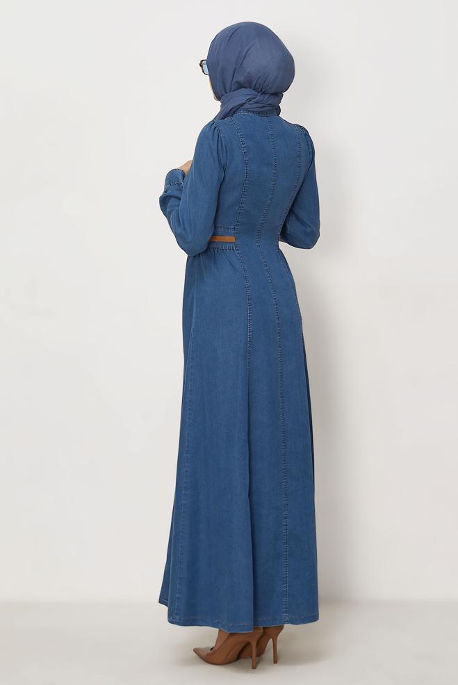 Hijab clothing BLUE BELTED DENIM DRESS 46410 - ALVİNA