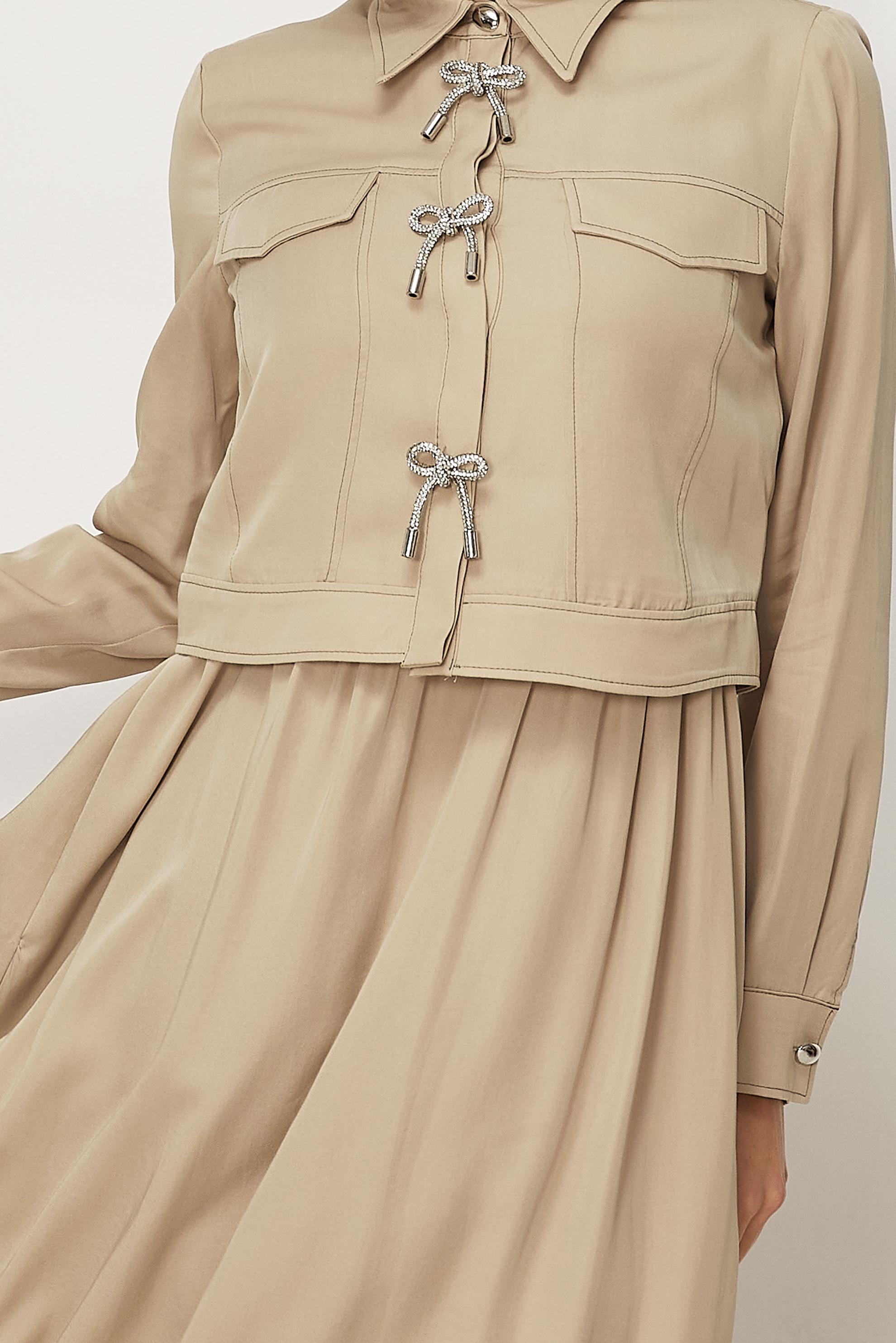 Hijab-Kleidung BEIGE SCHLEIFEN DETAILLIERTES KLEIDUNGSSET 46412