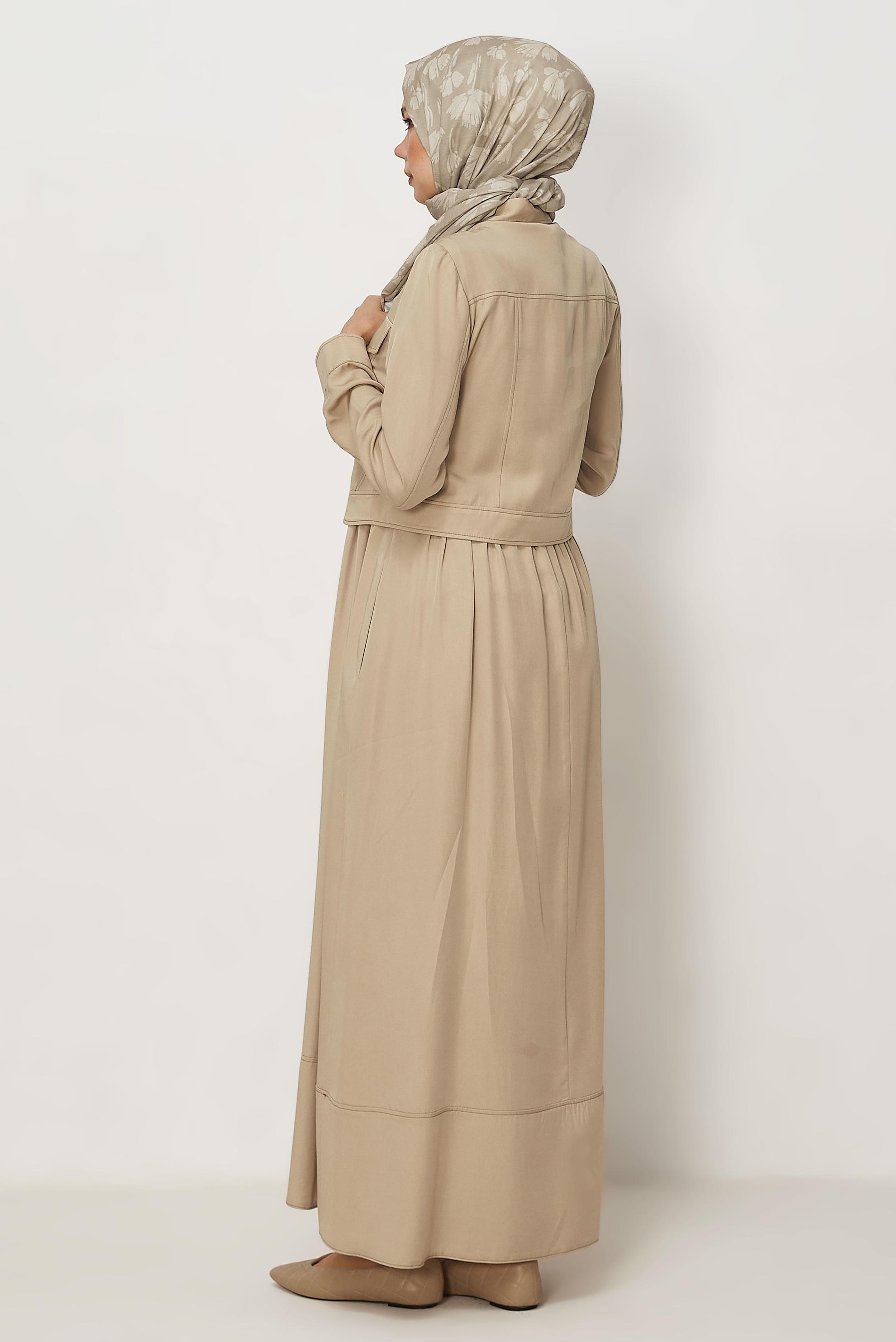 Hijab-Kleidung BEIGE SCHLEIFEN DETAILLIERTES KLEIDUNGSSET 46412